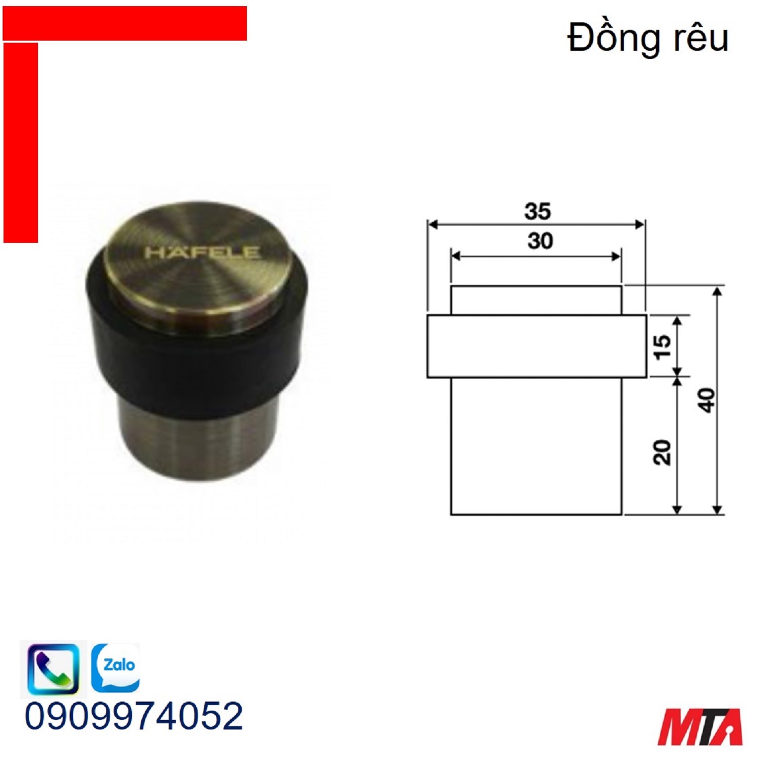 Chặn cửa Hafele 937.55.411 đồng rêu