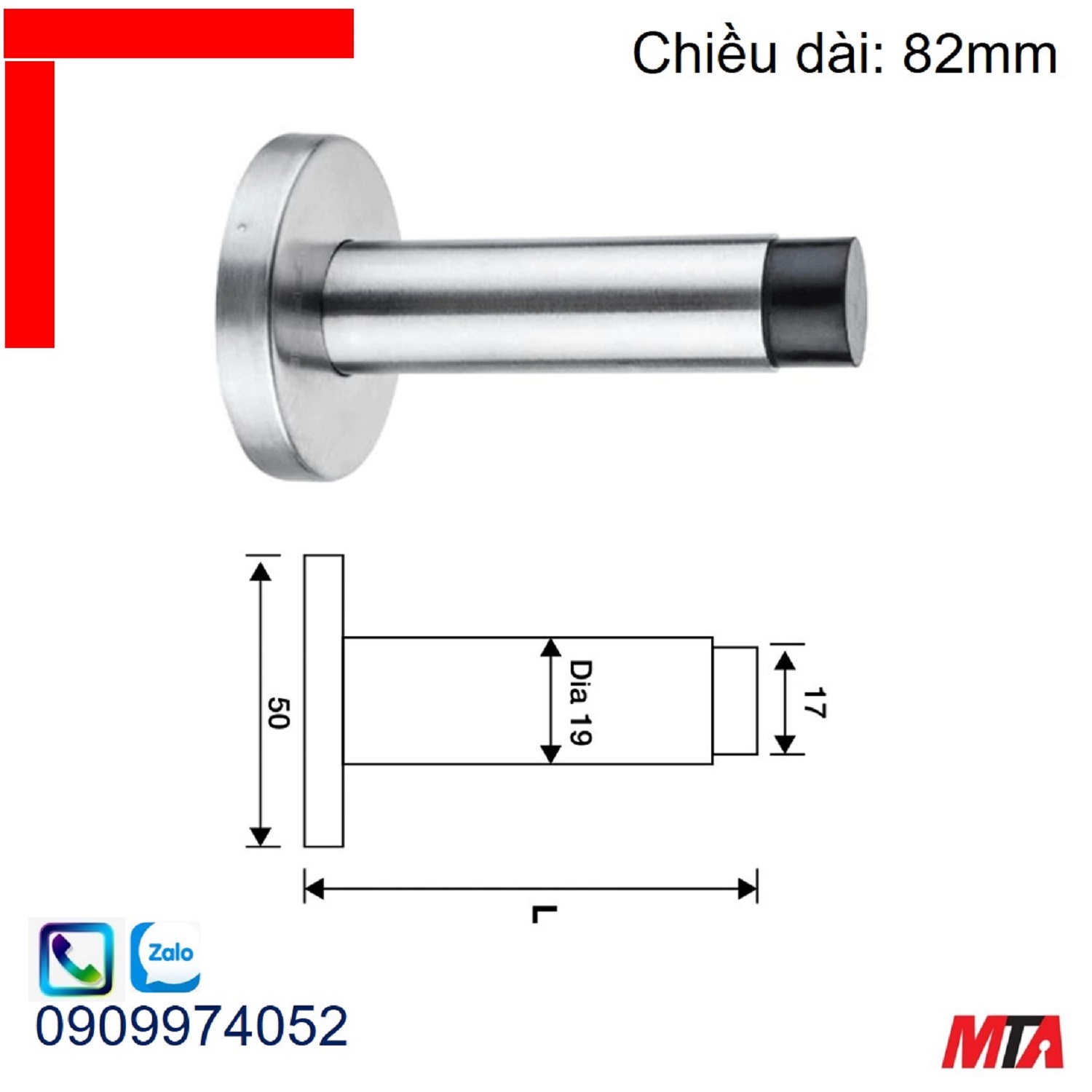 Chặn cửa Hafele 937.13.530 chiều dài 82mm inox mờ