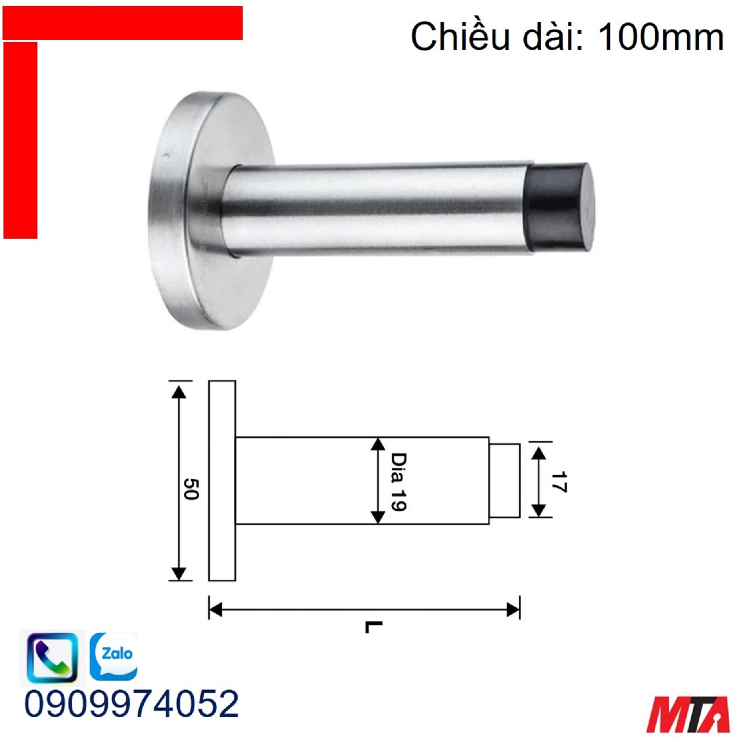 Chặn cửa Hafele 937.13.540 chiều dài 100mm inox mờ