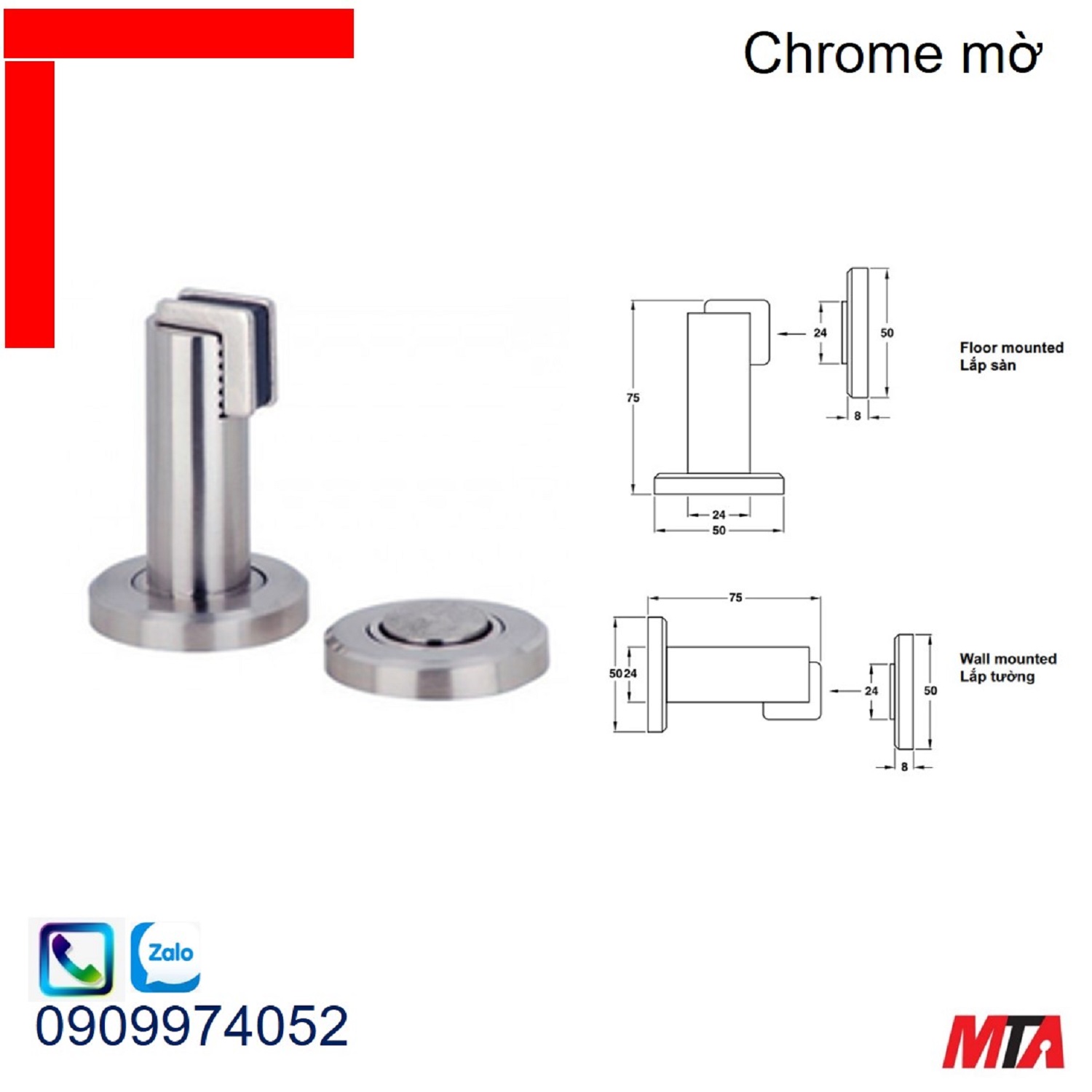 Chặn cửa Hafele 938.23.004 chrome mờ