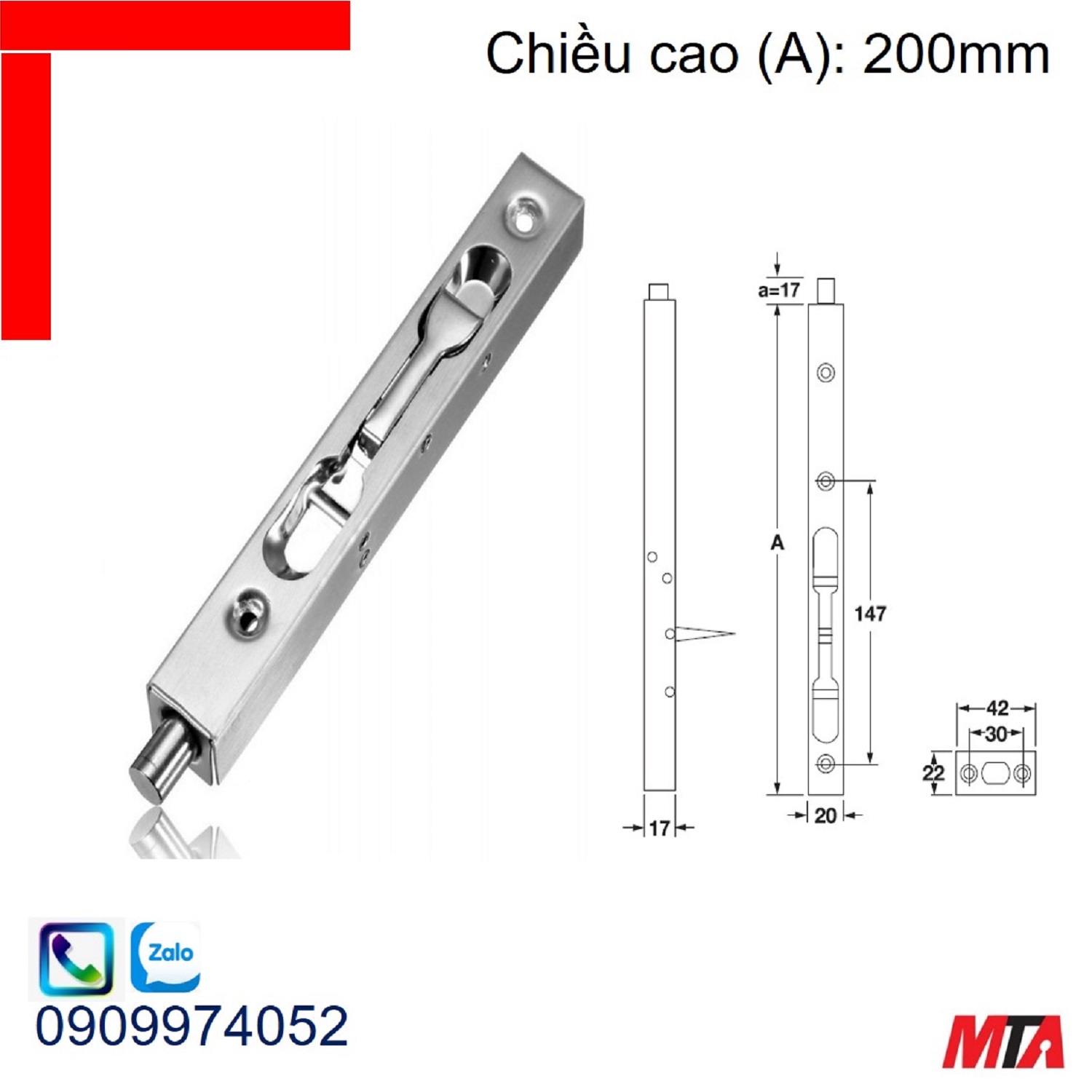 Chốt âm Hafele 911.62.182 chiều cao 200mm inox mờ