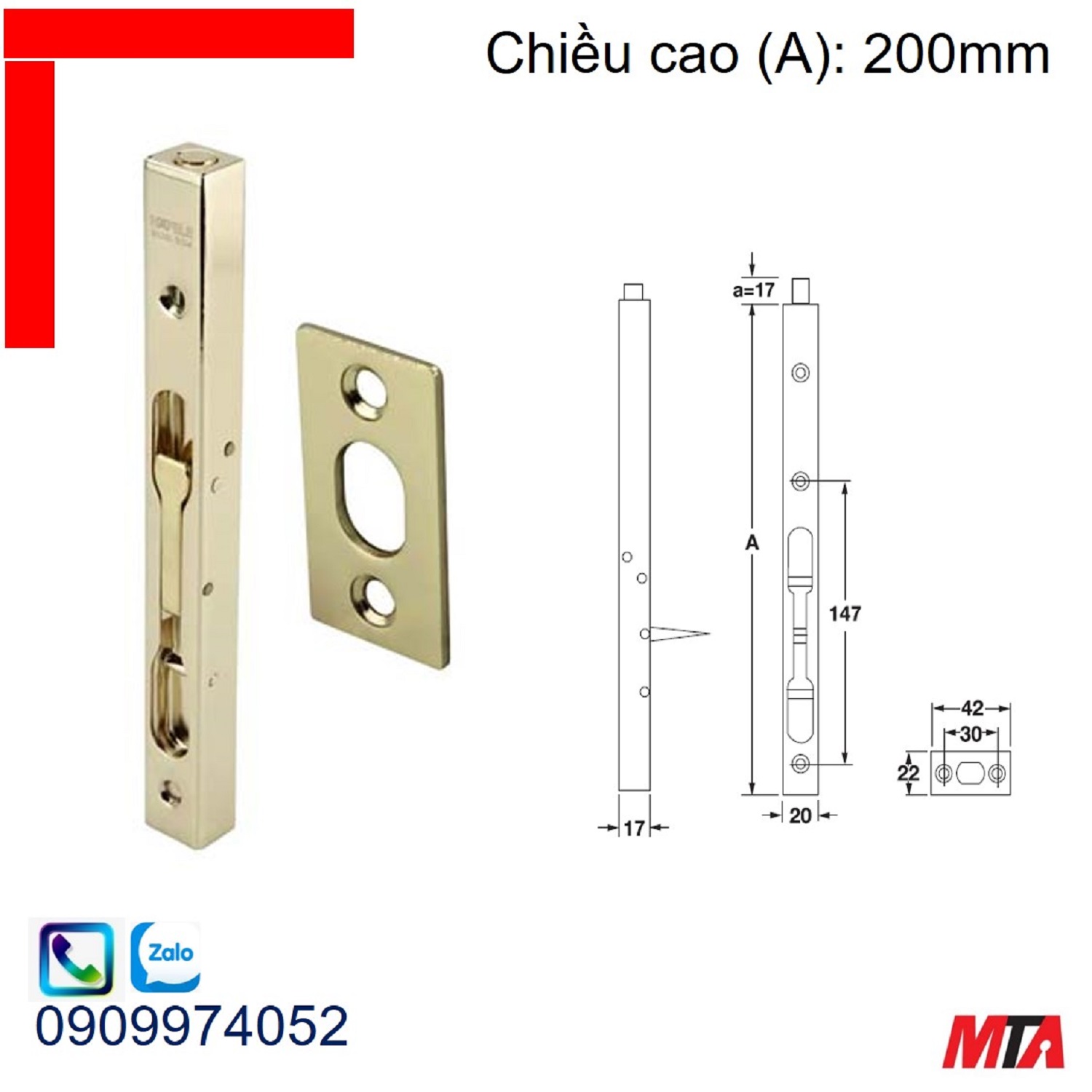 Chốt âm Hafele 911.62.332 chiều cao 200mm đồmg bóng