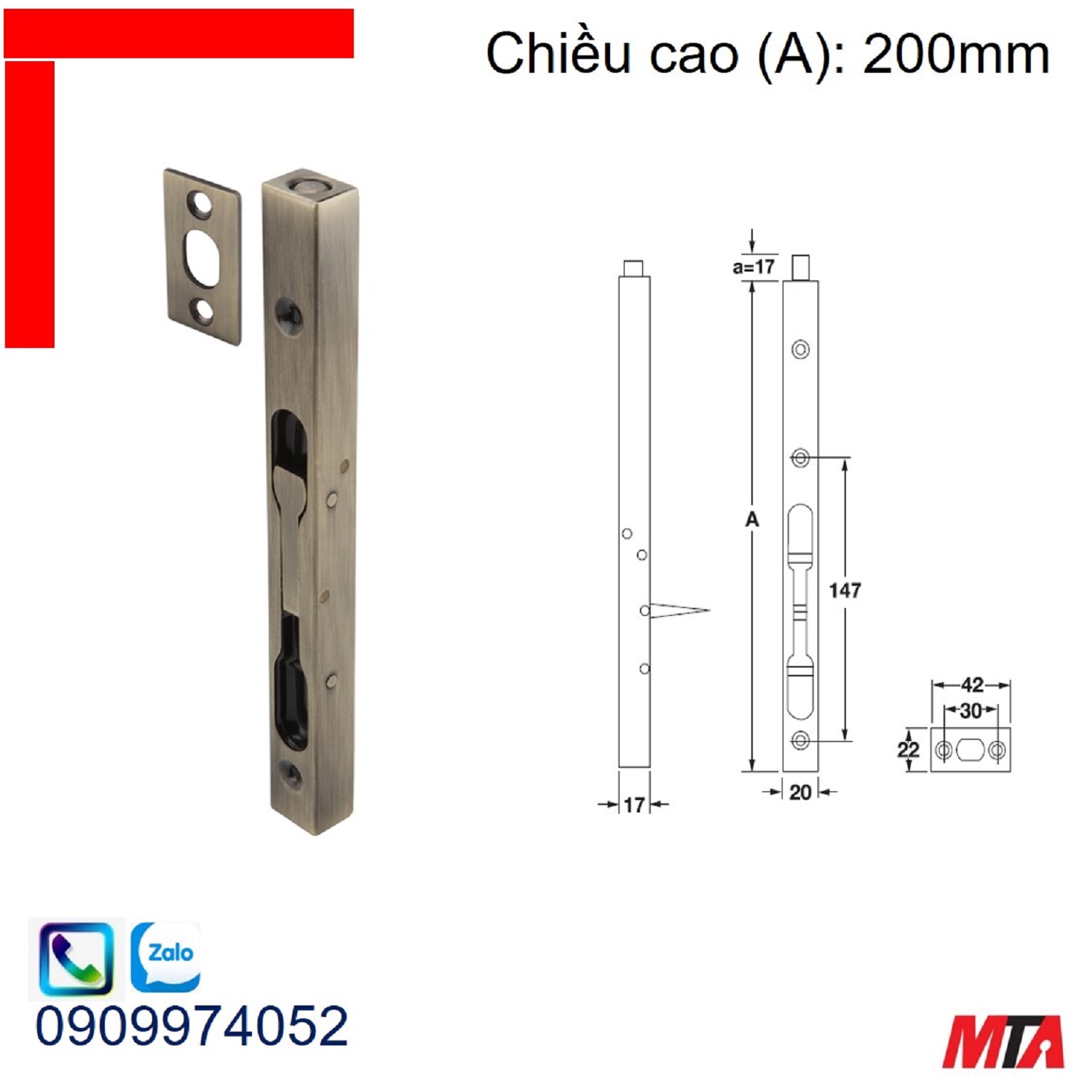 Chốt âm Hafele 911.62.679 chiều cao 200mm đồmg rêu