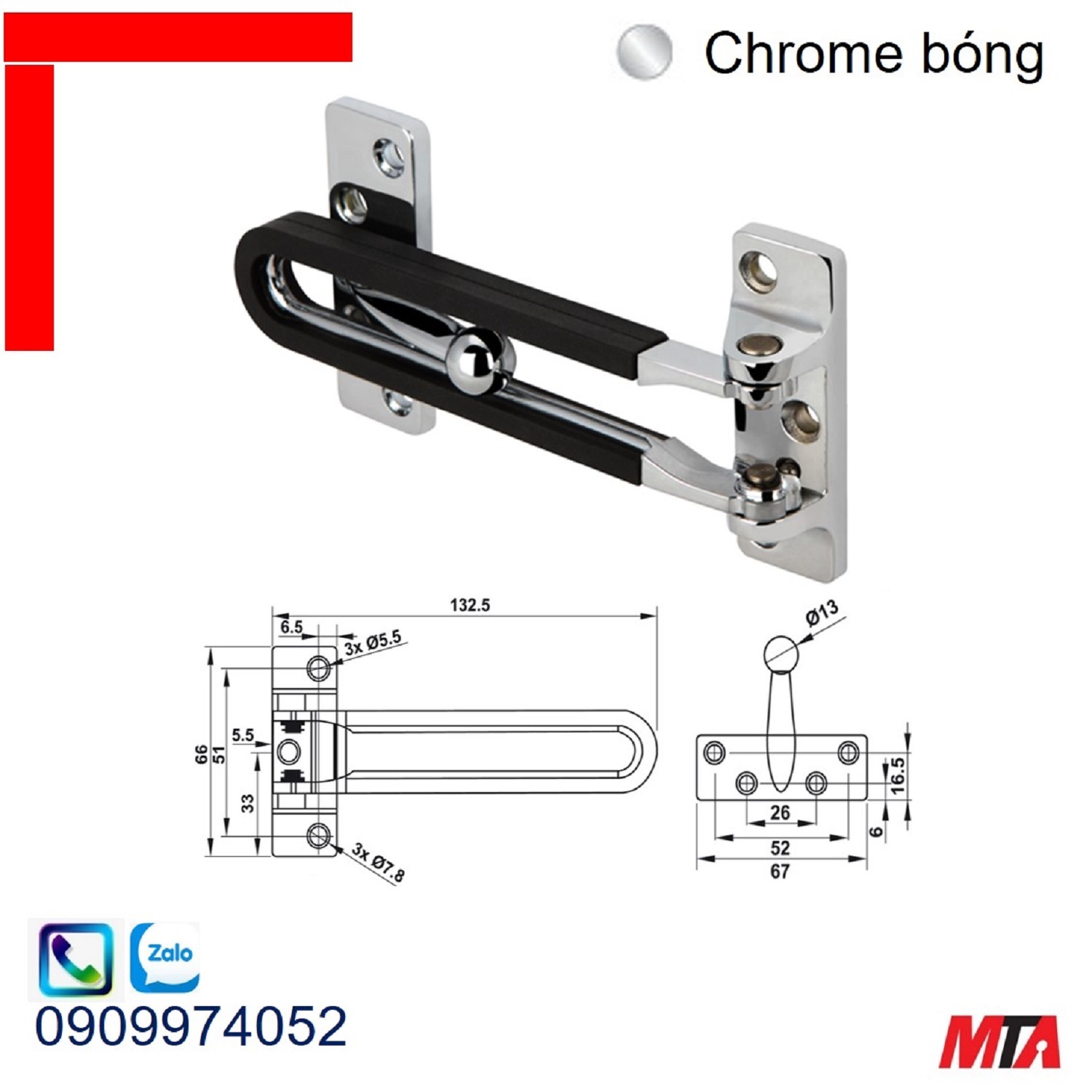 Chốt cửa an toàn Hafele 911.59.047 dạng gài chrome bóng