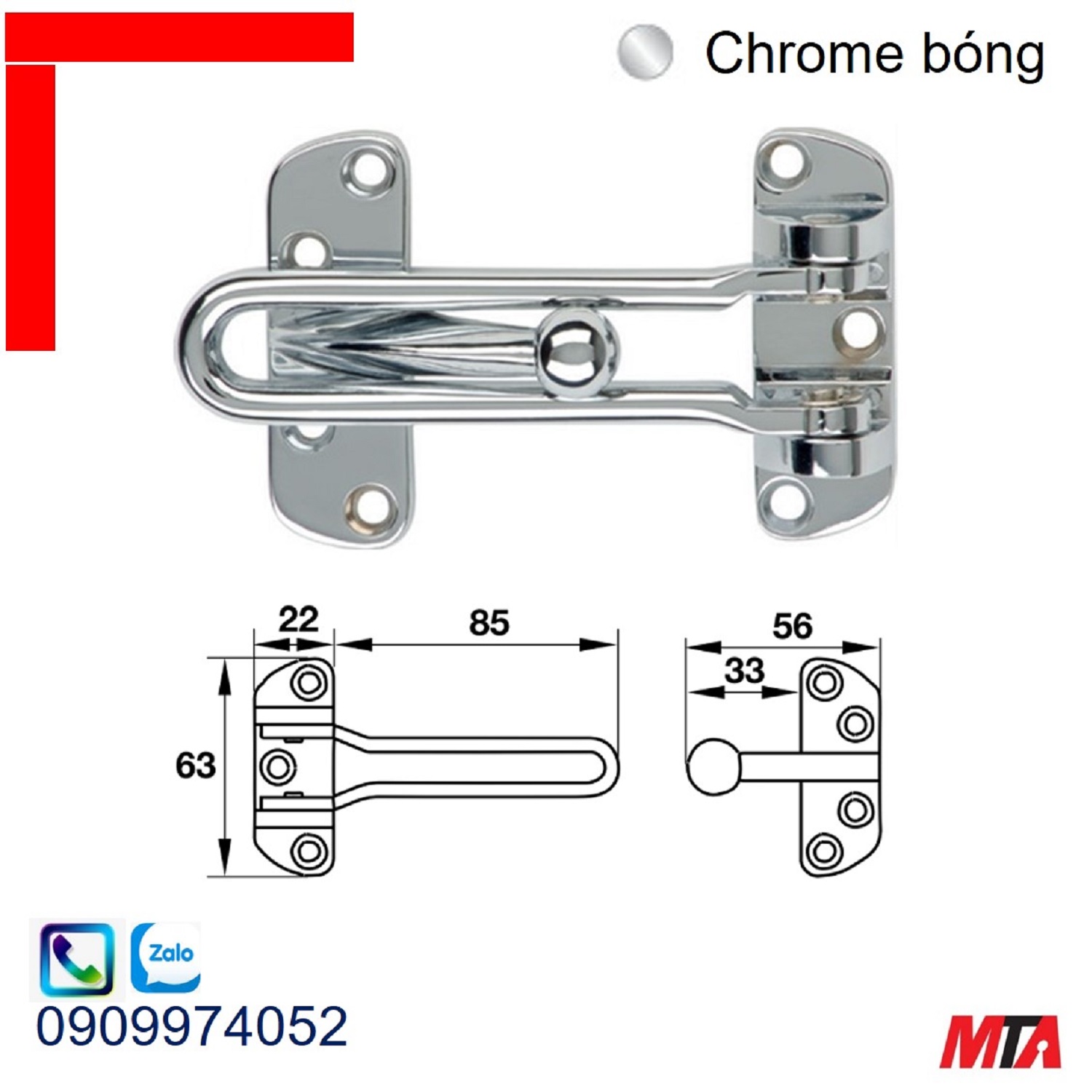 Chốt cửa an toàn Hafele 911.59.152 dạng gài chrome bóng