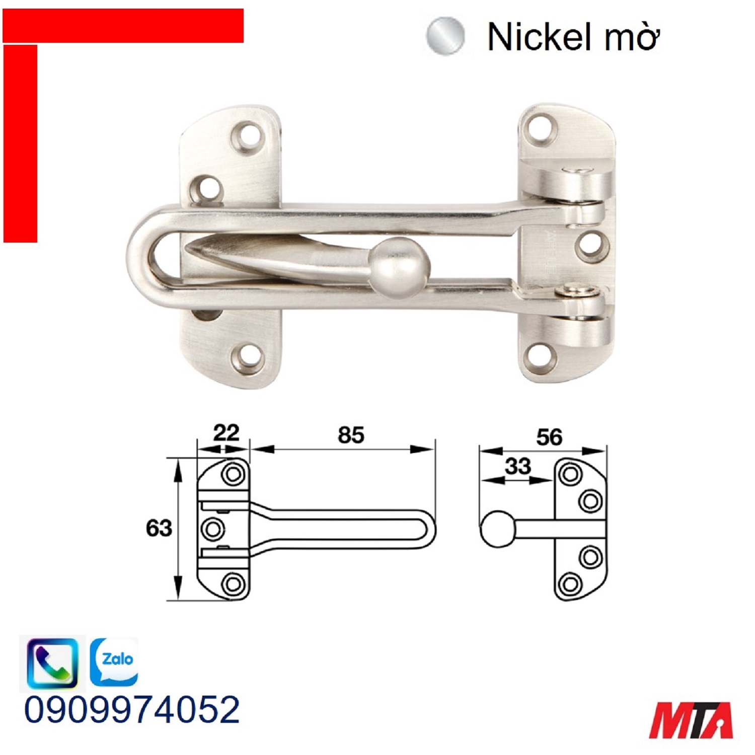 Chốt cửa an toàn Hafele 911.59.156 dạng gài nickel mờ