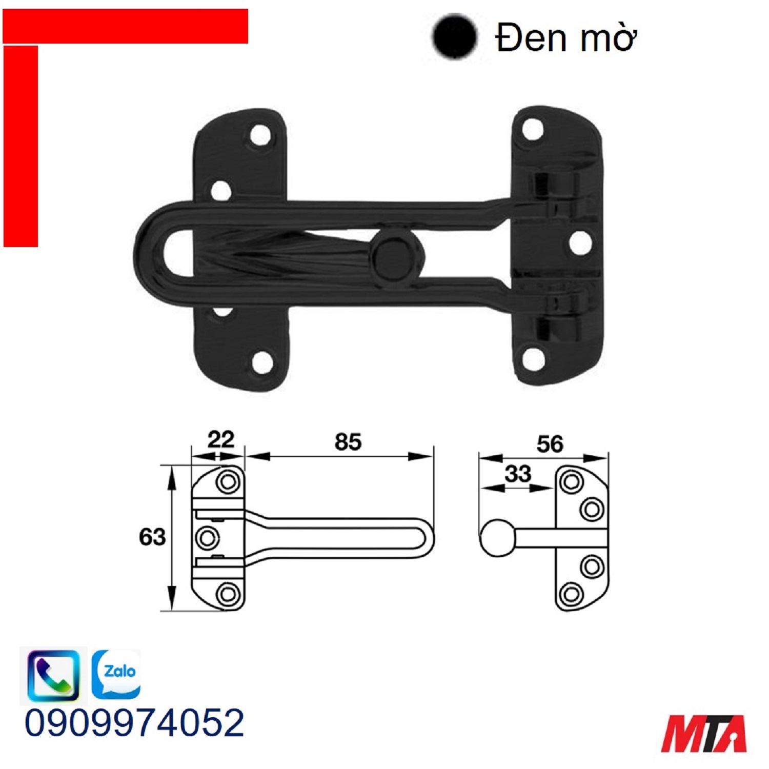 Chốt cửa an toàn Hafele 911.59.233 dạng gài đen mờ