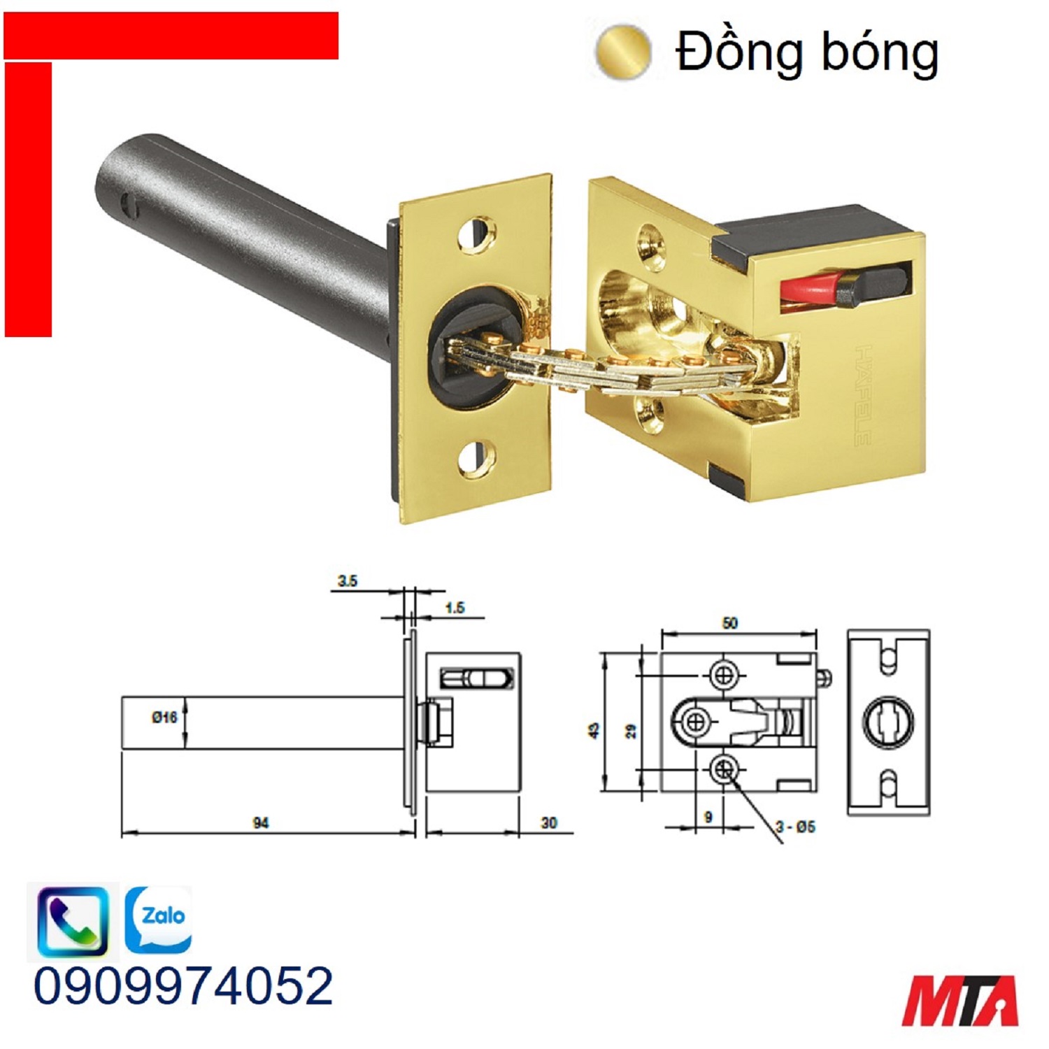 Chốt cửa an toàn Hafele 911.59.428 dạng xích đồng bóng