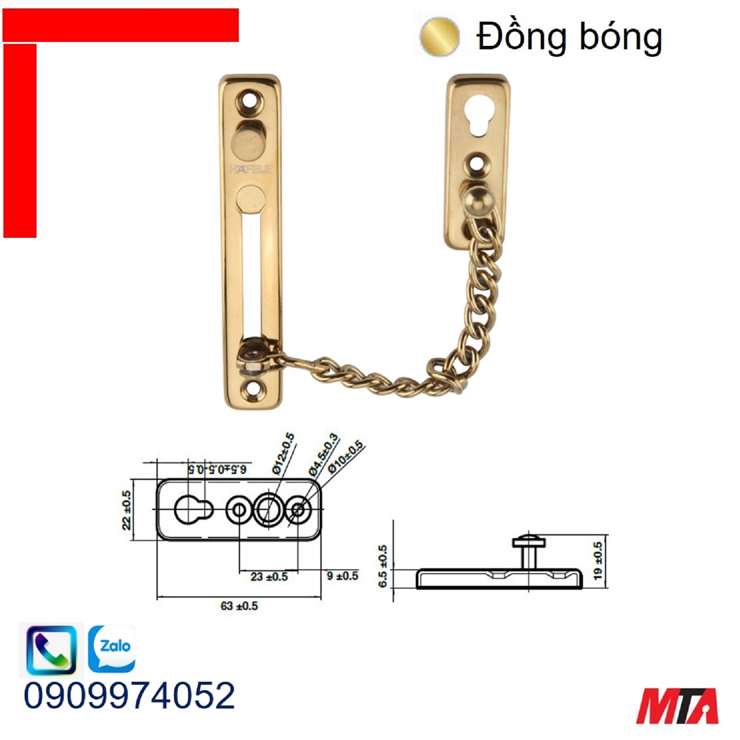 Chốt cửa an toàn Hafele 911.60.011 dạng xích đồng bóng