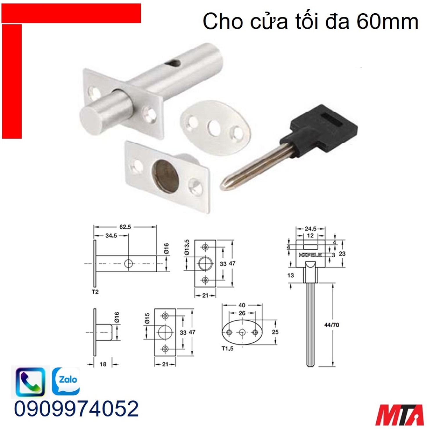 Chốt cửa an toàn Hafele 911.62.357 cho cửa tối đa 60mm inox mờ