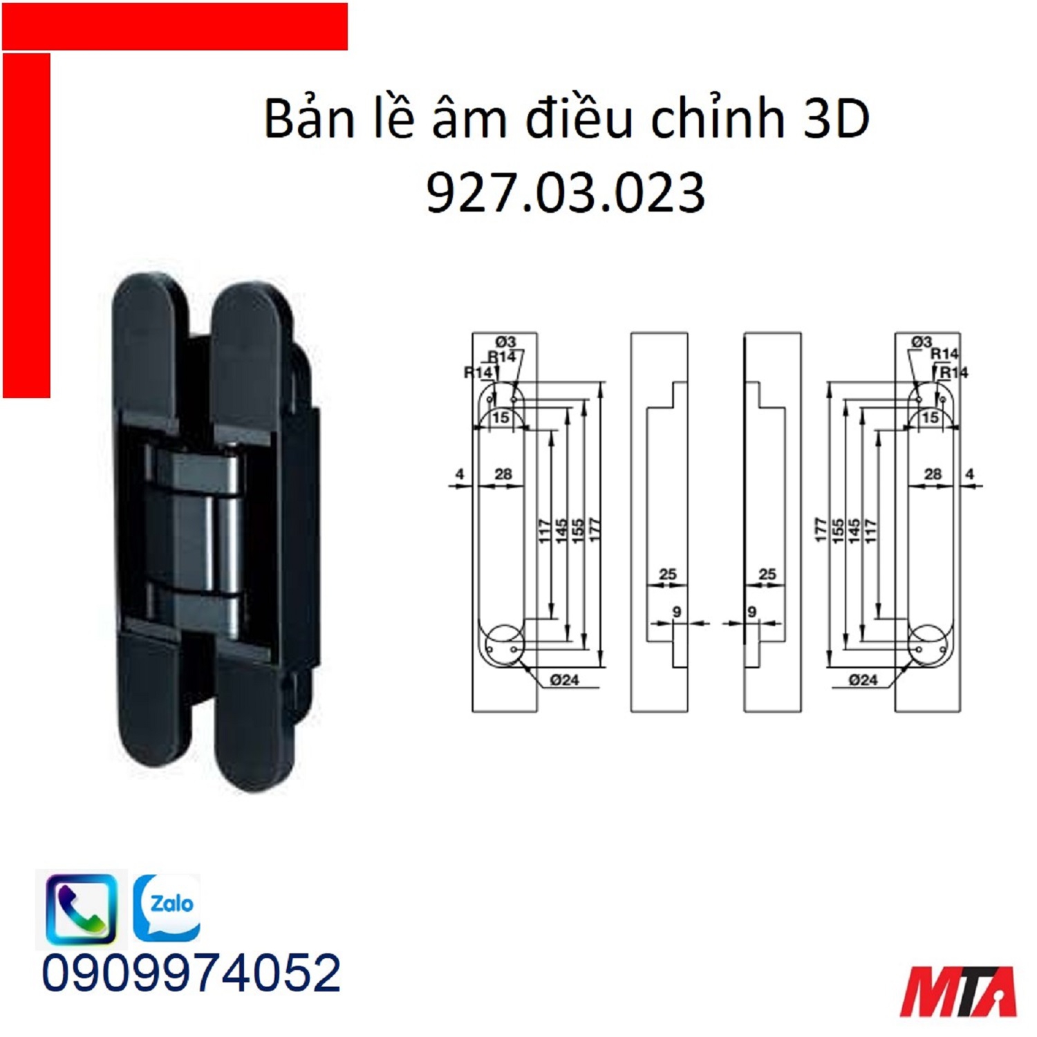 Bản lề âm điều chỉnh 3D Hafele 927.03.023