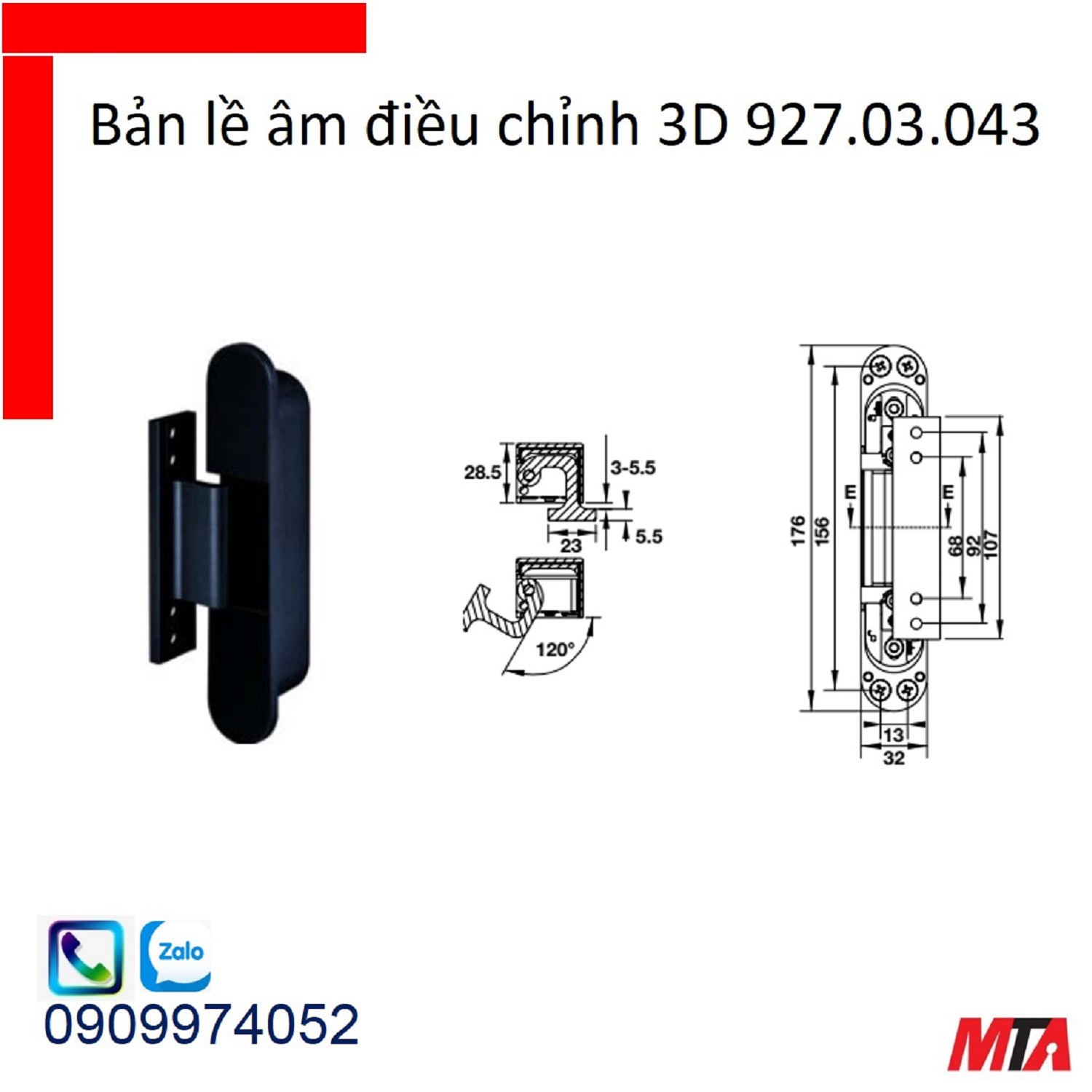 Bản lề âm điều chỉnh 3D Hafele 927.03.043