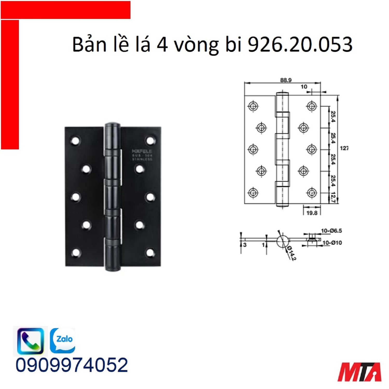 Bản lề cửa hafele 926.83.053 kích thước 128x89x3mm với 4 vòng bi