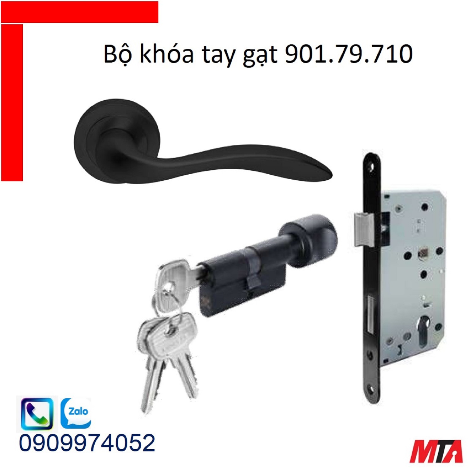 Khóa cửa hafele bộ khóa tay gạt mạ đen mờ chiều dài tay 131mm