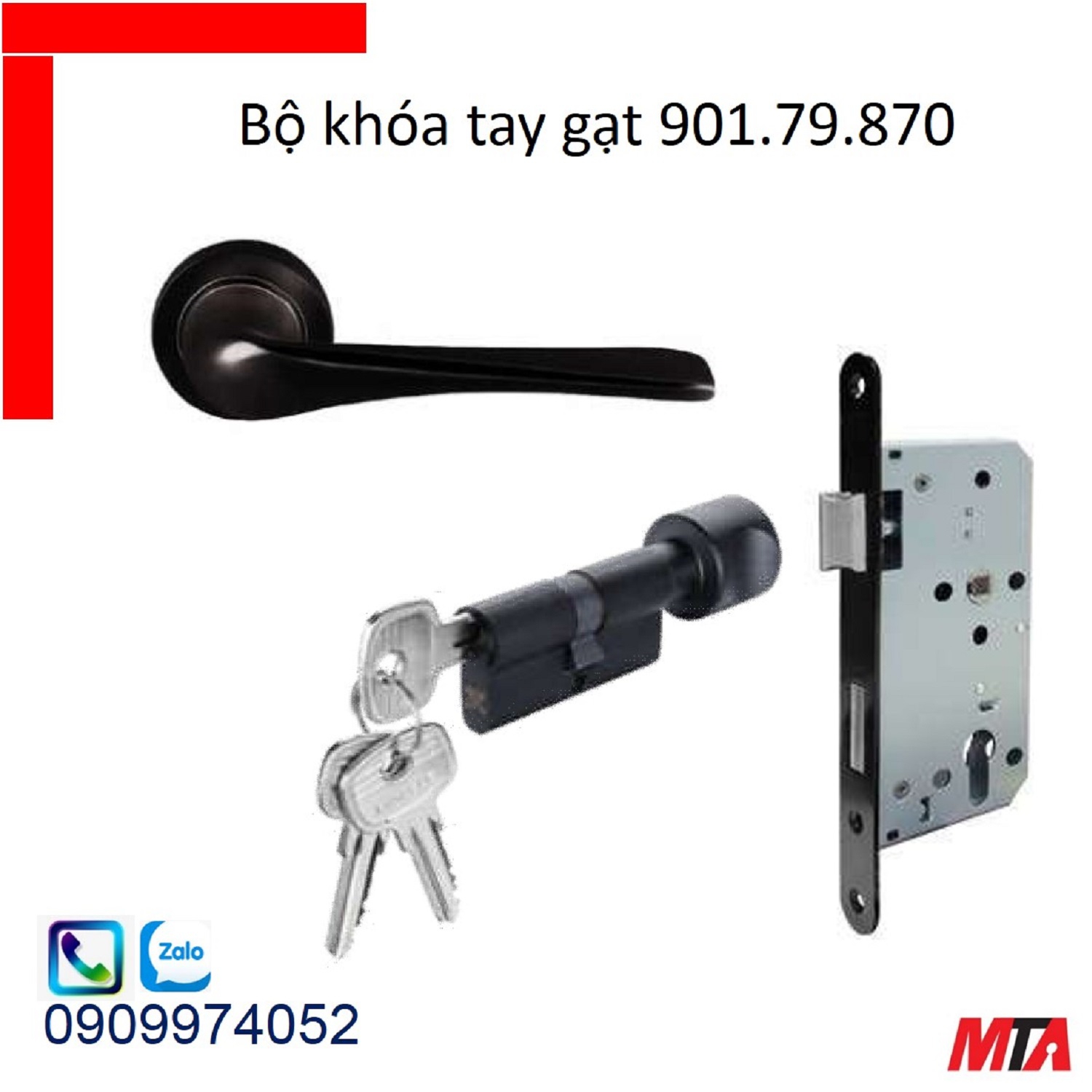 Khóa cửa hafele bộ khóa tay gạt mạ đen mờ chiều dài tay 138mm