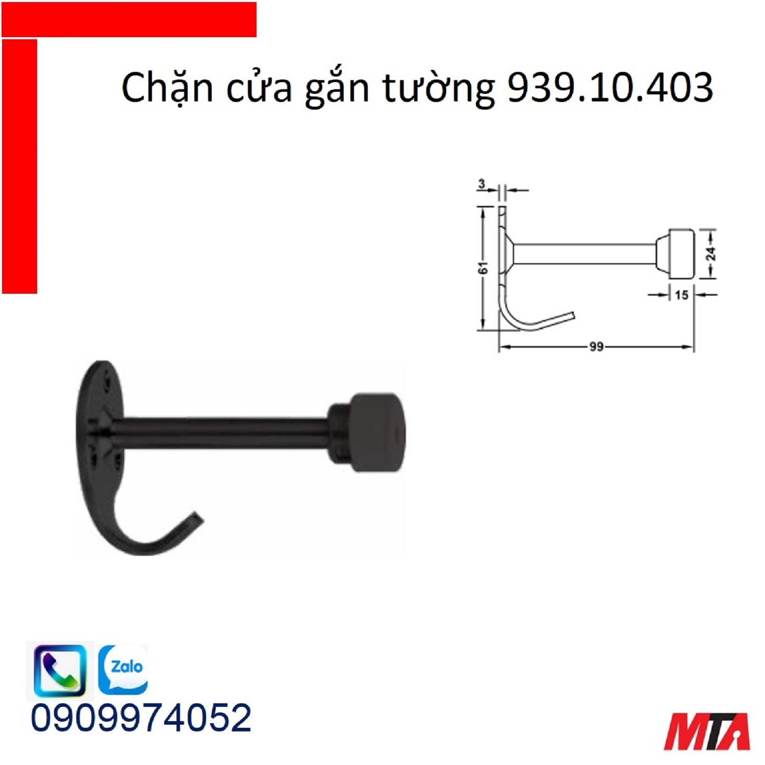 Chặn cửa hafele 938.10.403 gắn tưởng mạ đen mờ