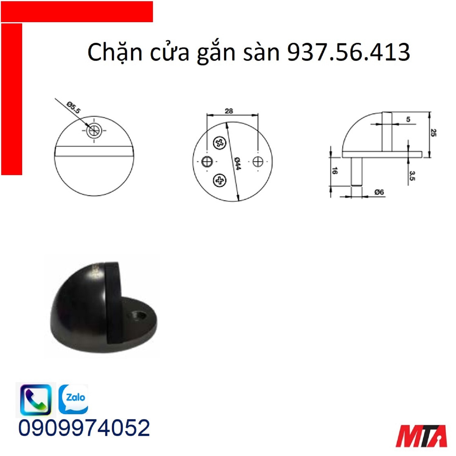 Chặn cửa bán nguyệt hafele 937.56.413 gắn sàn mạ đen mờ