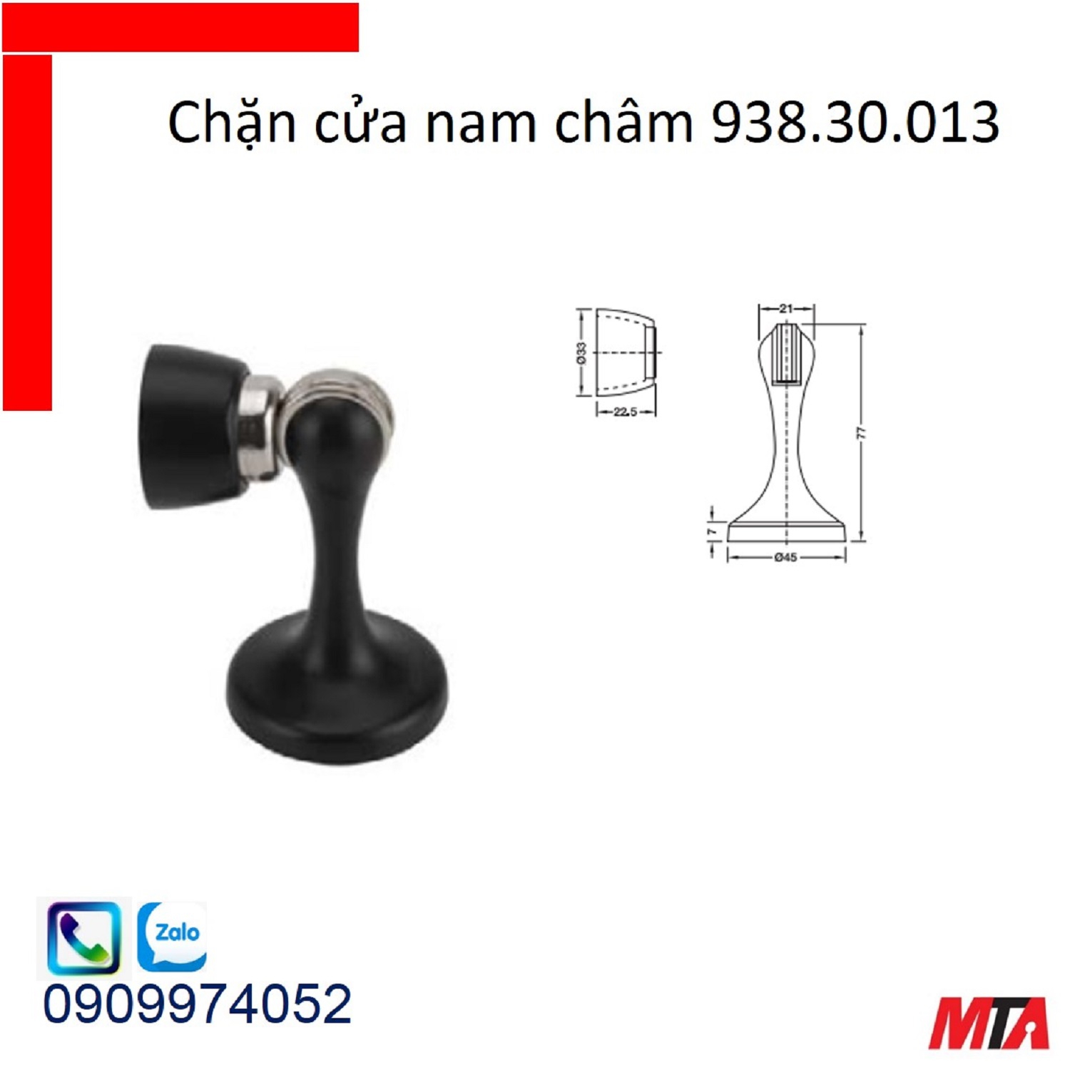 Chặn cửa Hafele 938.30.013 chặn cửa nam châm mạ đen mờ