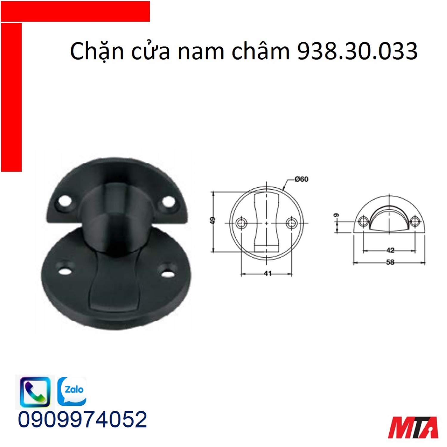 Chặn cửa Hafele 938.30.033 chặn cửa nam châm mạ đen mờ