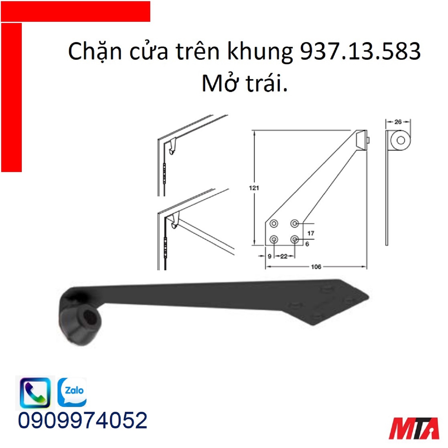 Chặn cửa hafele 937.13.583 chặn cửa trên khung mở trái đen mờ