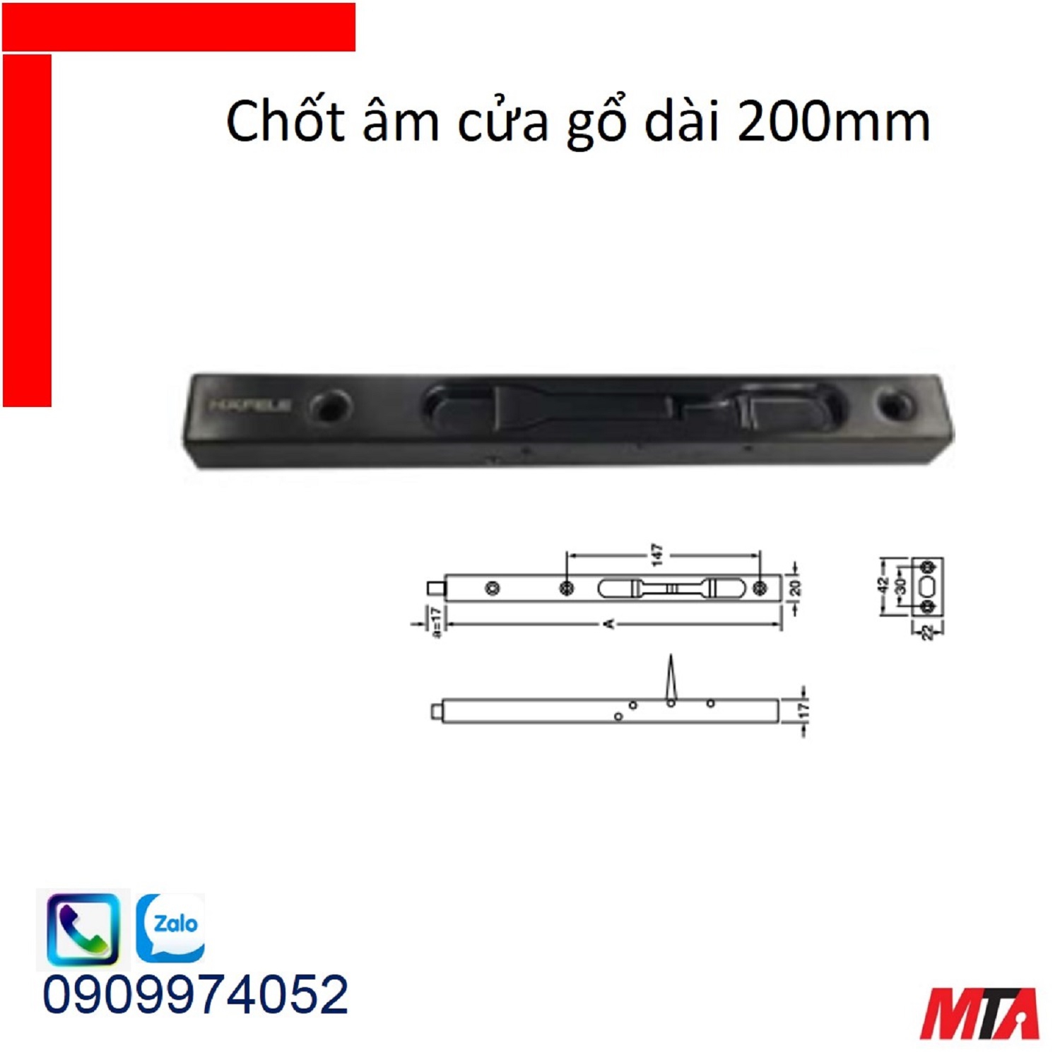 Chốt âm hafele 911.81.341 dùng cho cửa gỗ dài 200mm