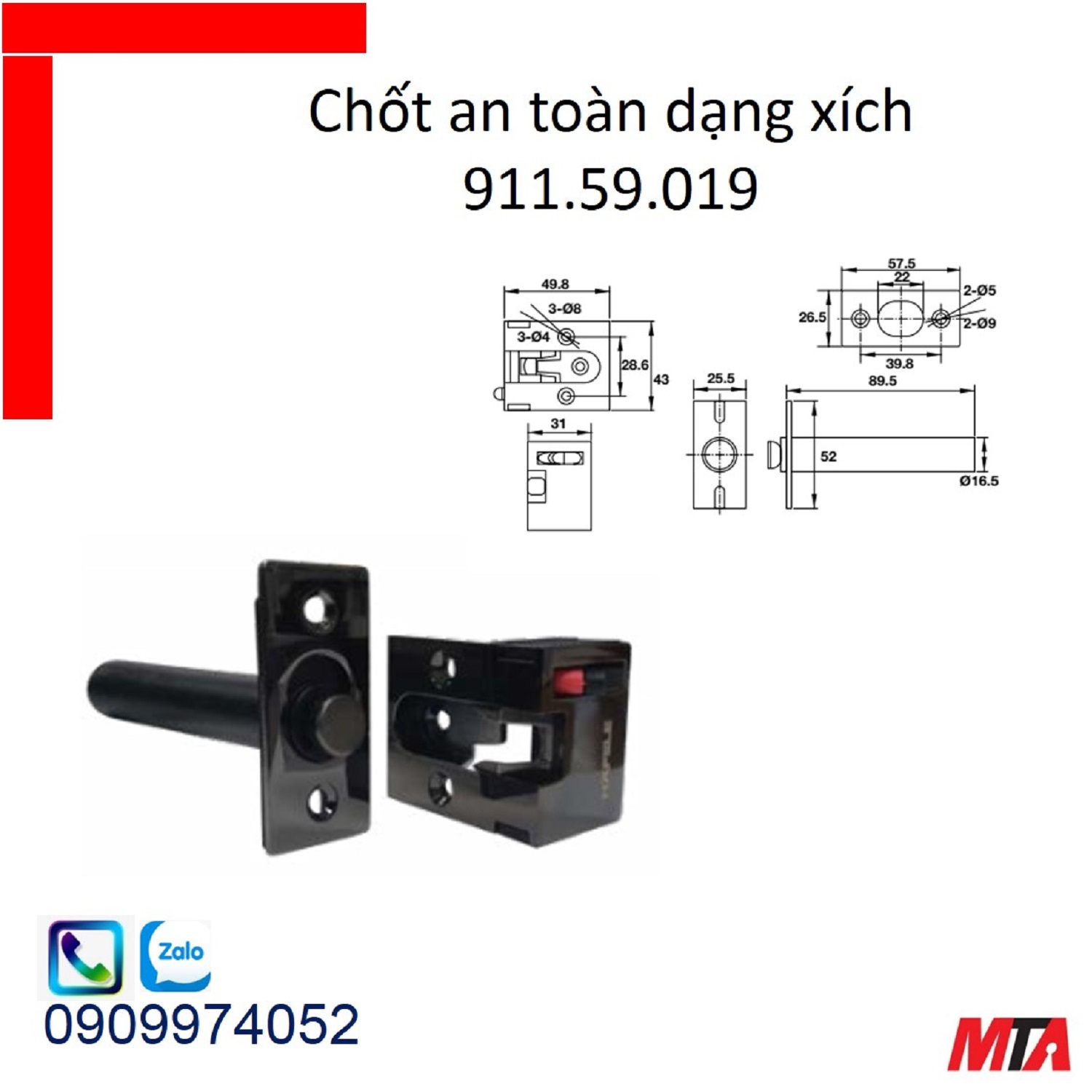 Chốt an toàn dang xích hafele 911.59.019 mạ đen mờ