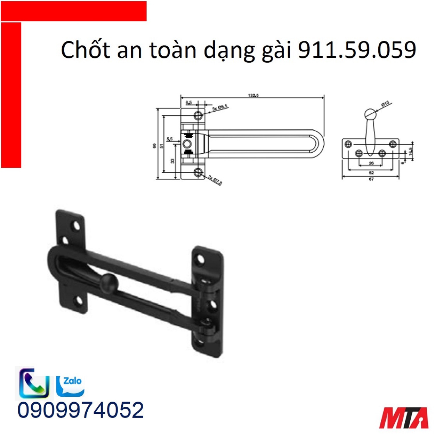 Chốt an toàn dang gài hafele 911.59.059 mạ đen mờ