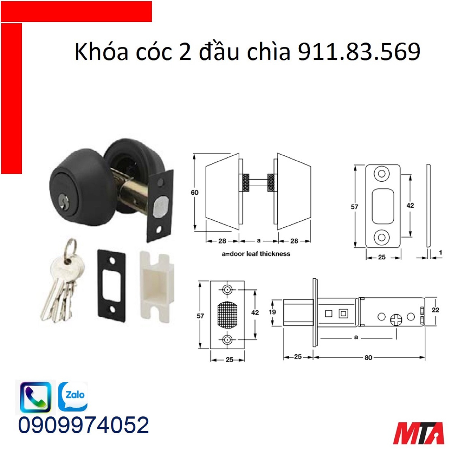 Khóa cóc hafele 911.83.569 2 đầu chìa