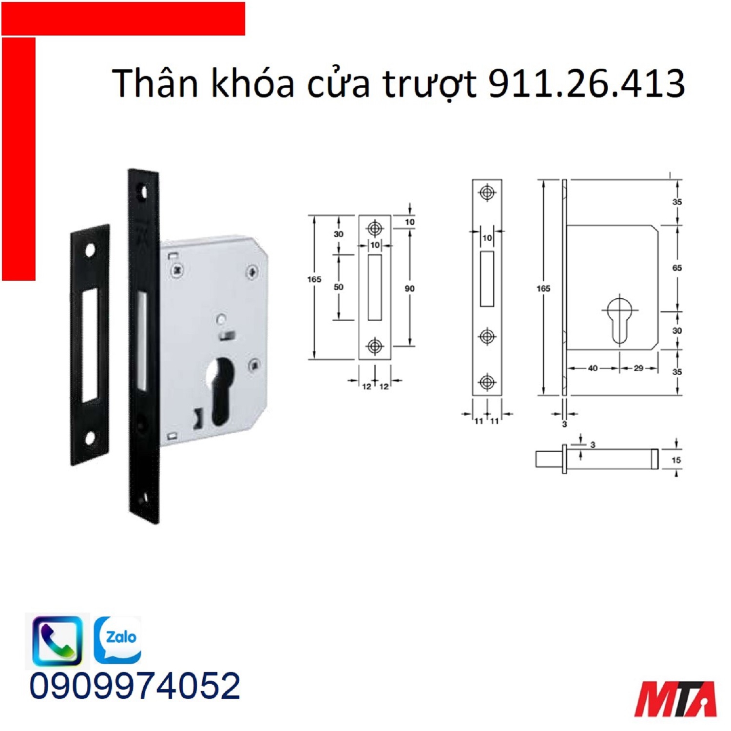 Khóa hafele thân khóa 911.26.413 Backset 40mm