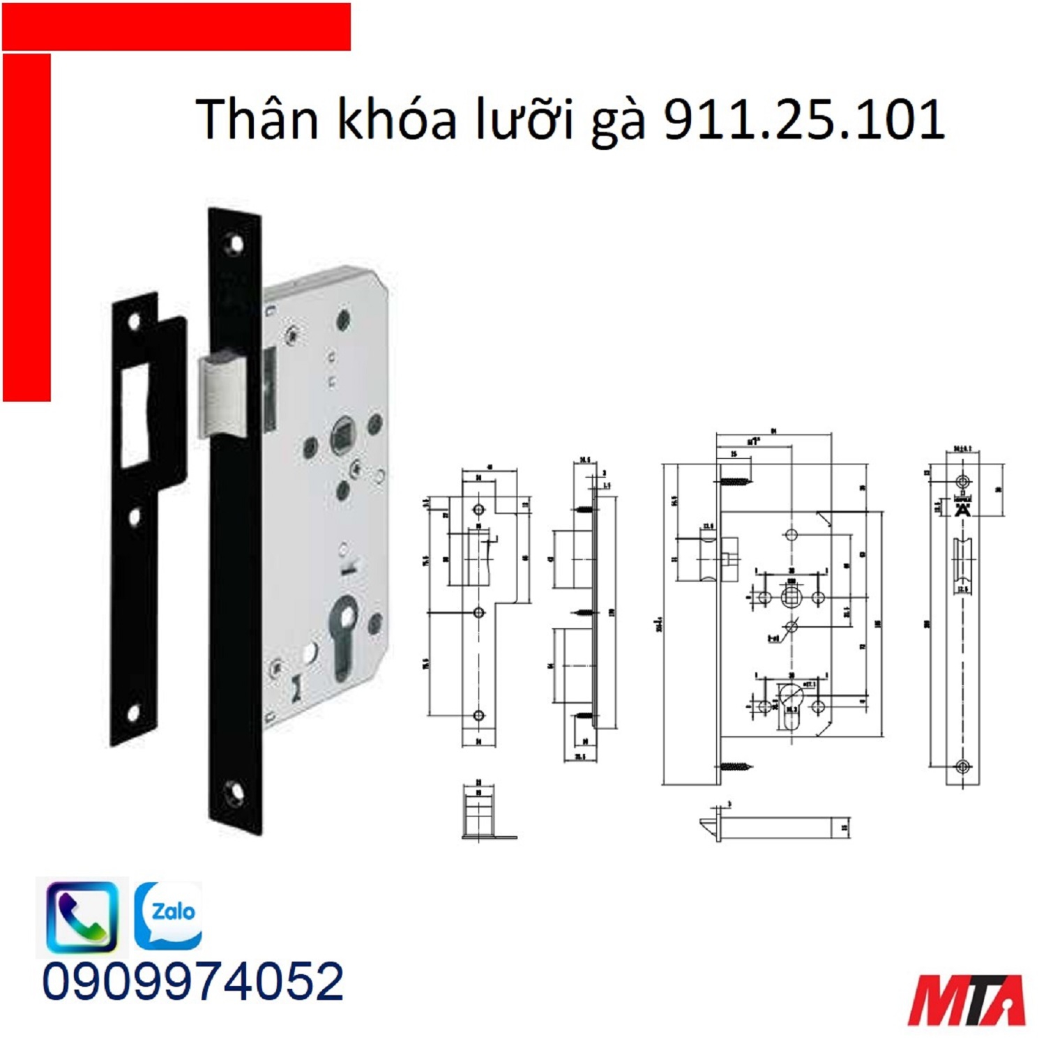 Khóa hafele thân khóa 911.25.101 lưỡi gà dùng cho cửa thông phòng