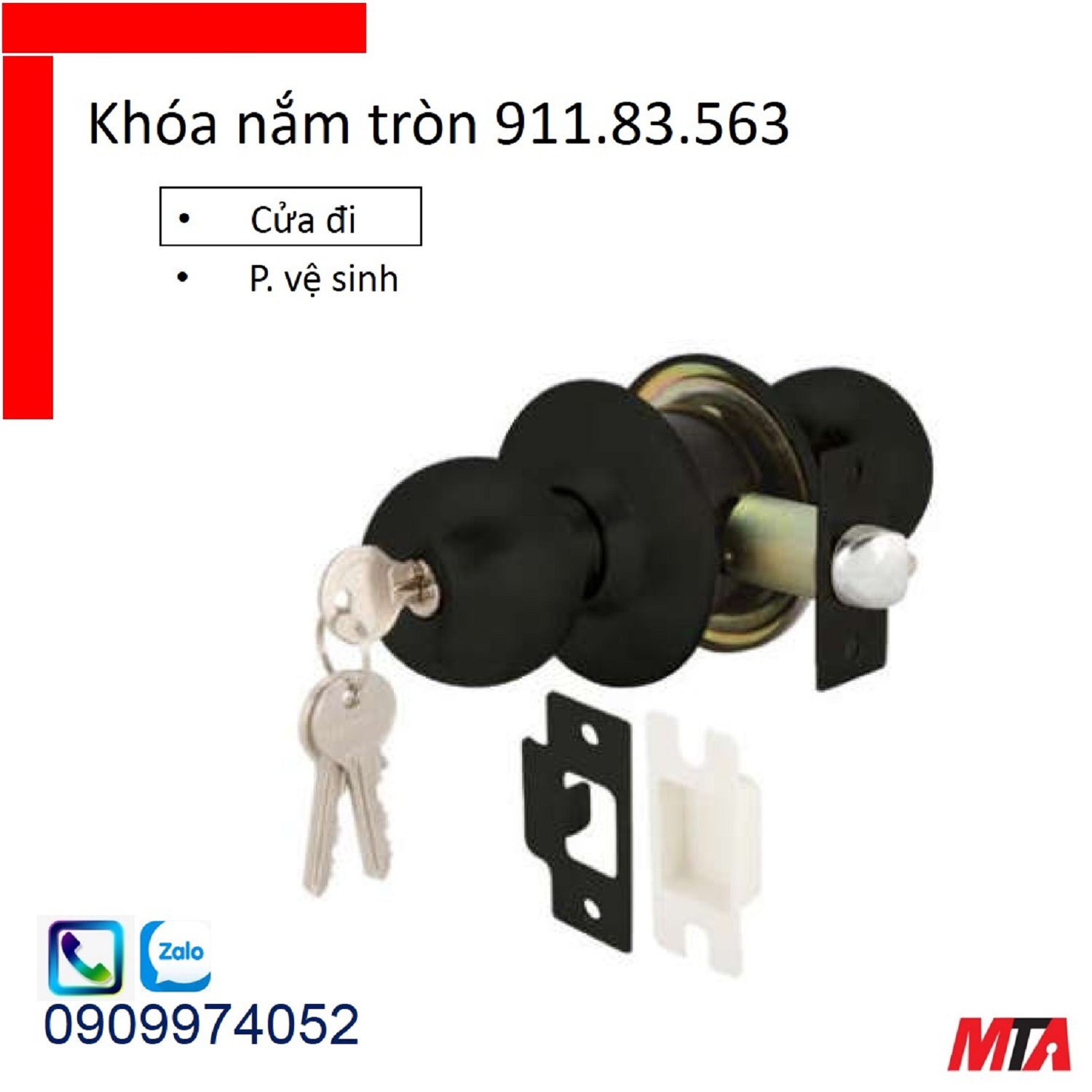 Khóa tay nắm tròn hafele 911.83.563 mạ đen mờ dùng cho phòng ngủ