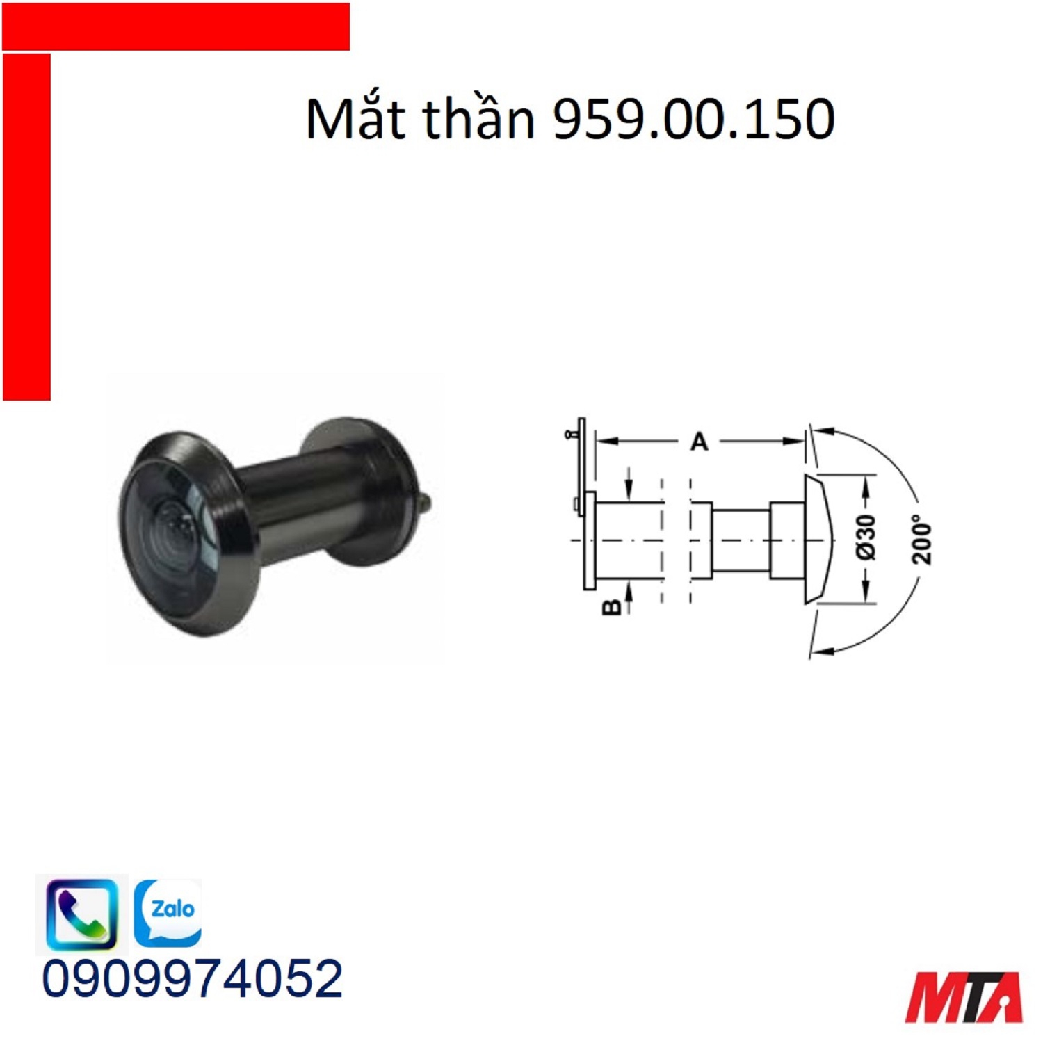 Mắt thần hafele 959.00.150 góc nhìn 200 độ mạ đen mờ