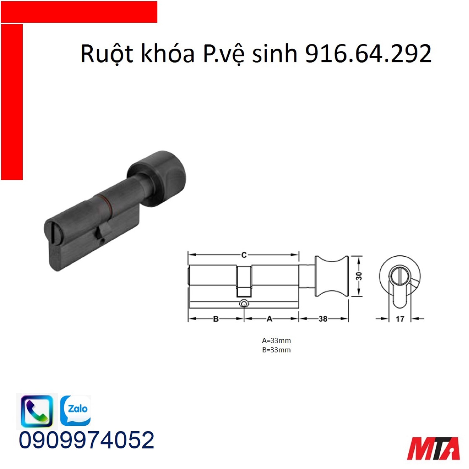 Khóa hafele ruột khóa 916.64.292 phòng vệ sinh dài 66mm