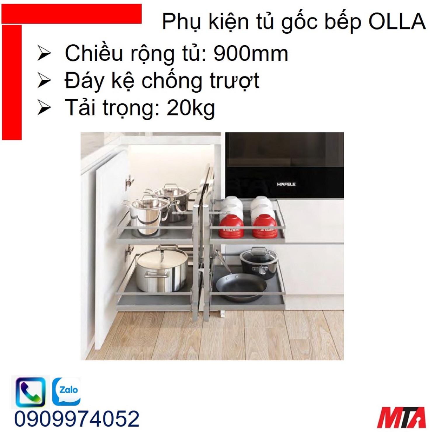 Mâm xoay tủ bếp Hafele KOSMO OLLA 595.50.804 tủ rộng 900mm