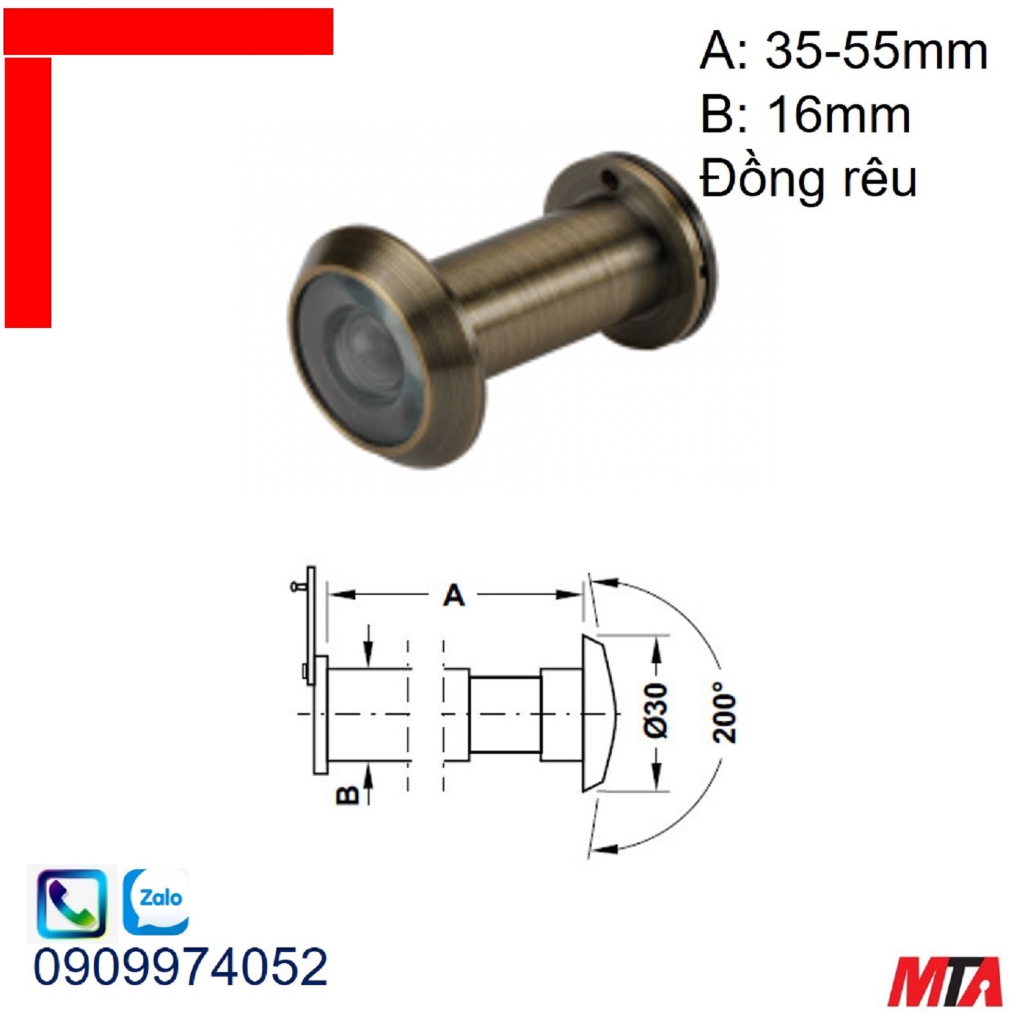 Mắt thần Hafele 959.00.092 góc nhìn 200 độ có nắp che đồng rêu