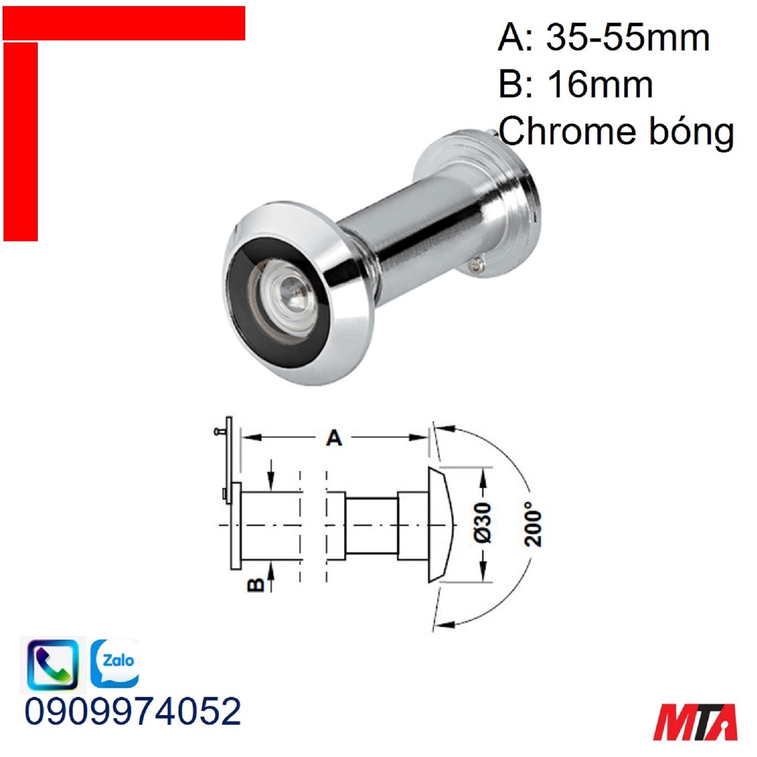 Mắt thần Hafele 959.00.094 góc nhìn 200 độ có nắp che chrome bóng