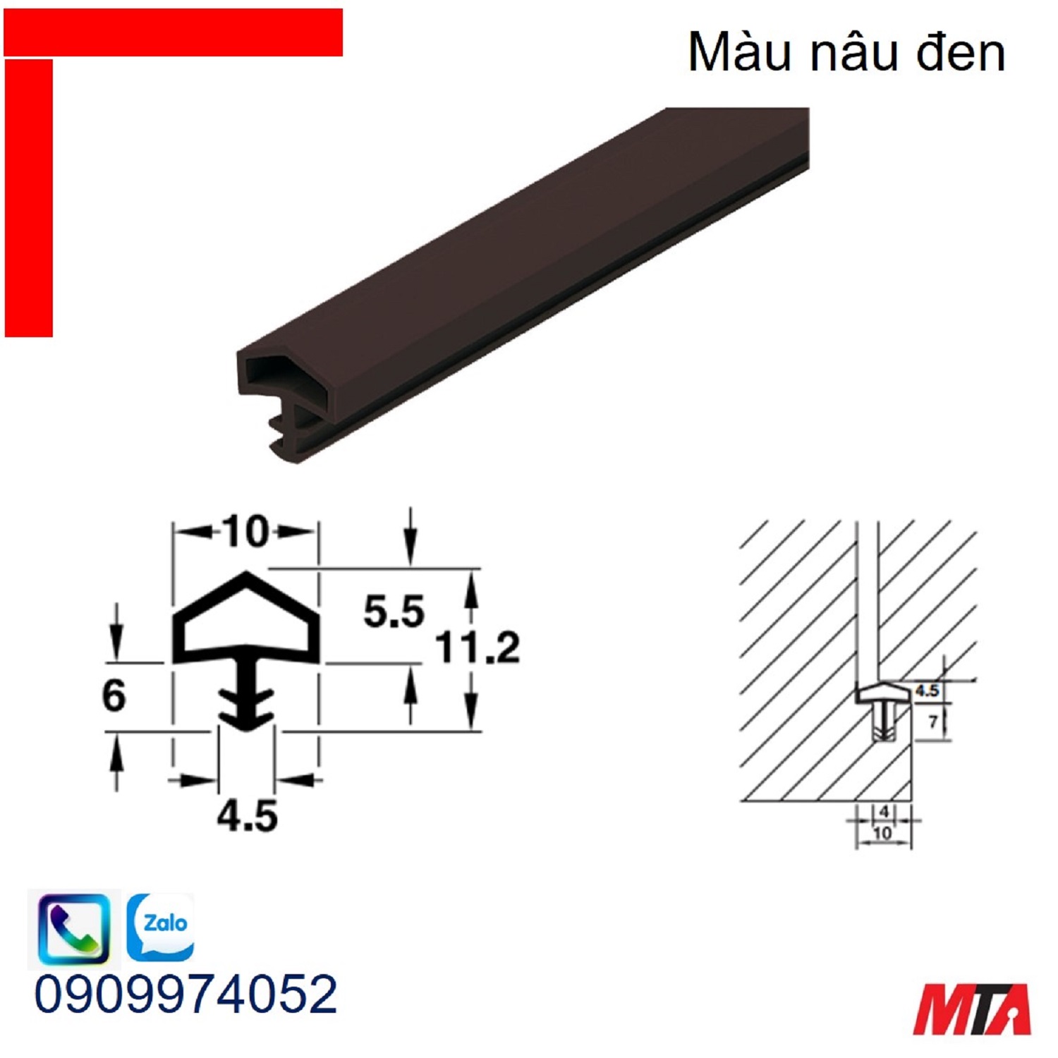 Đệm khí cho cửa 950.10.272 chiều dài 25m màu nâu đen