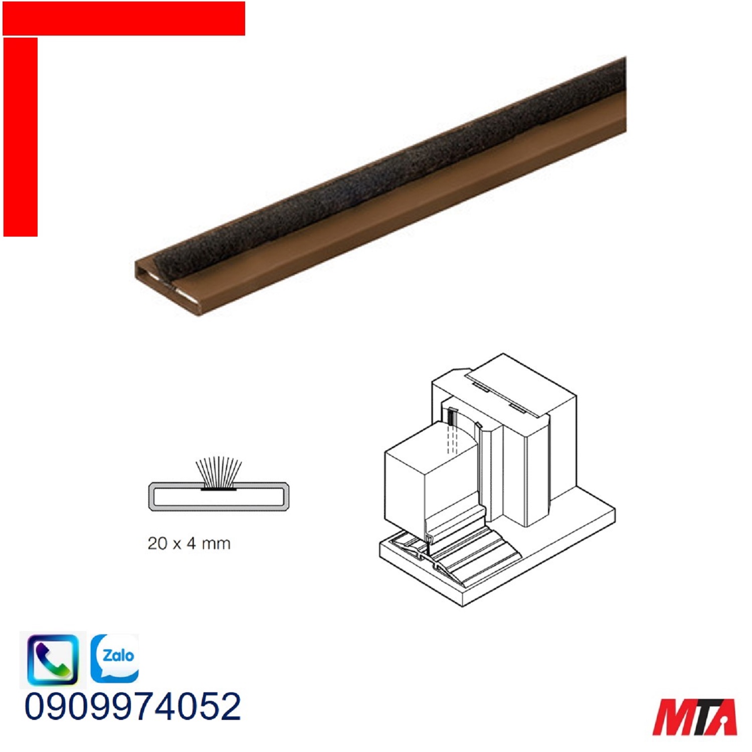 Đệm cửa chống cháy và chống khói 2100mm 950.11.061 màu nâu đen