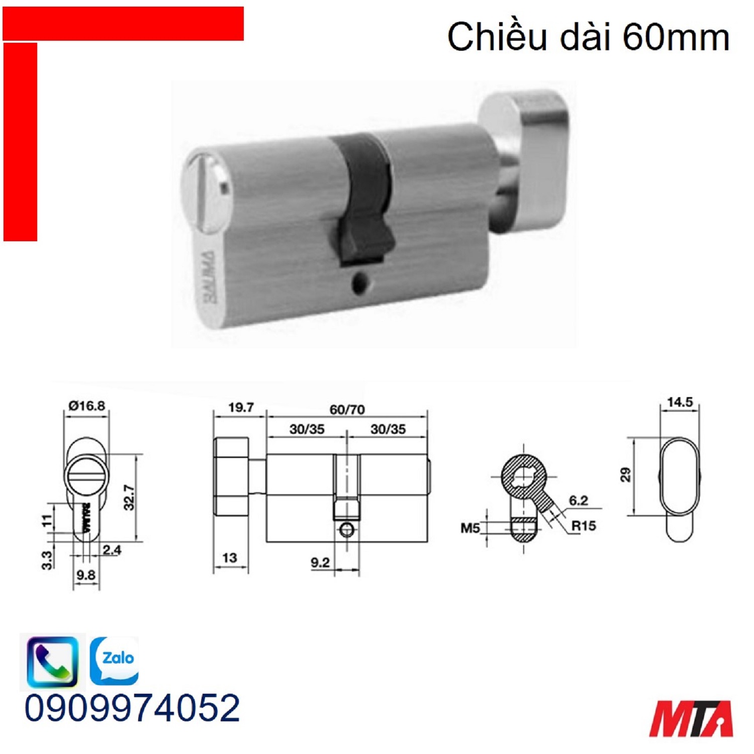 Khóa cửa Bauma Hafele 916.87.836 ruột khóa vệ sinh dài 60mm niken mờ