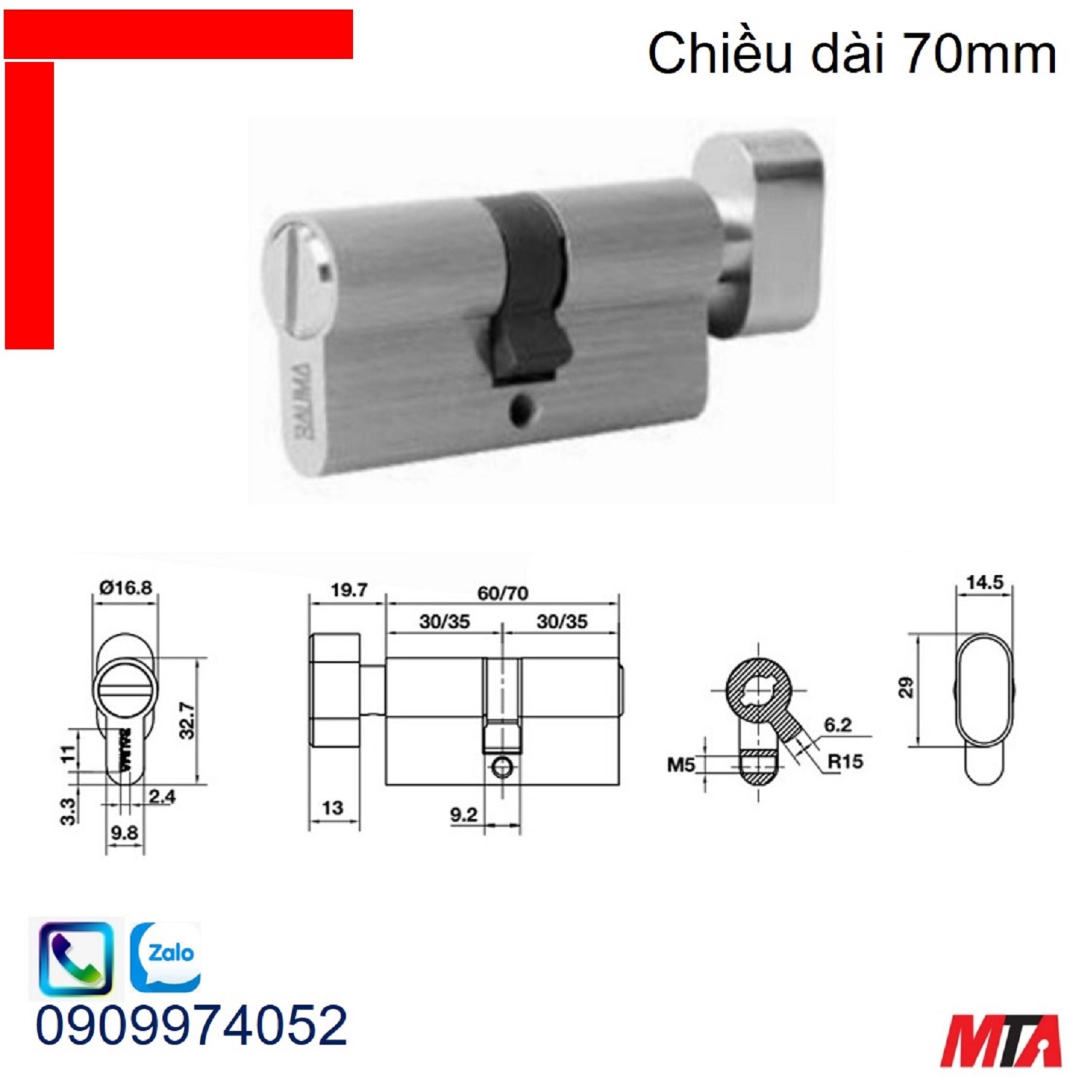 Khóa cửa Bauma Hafele 916.87.837 ruột khóa vệ sinh dài 70mm niken mờ