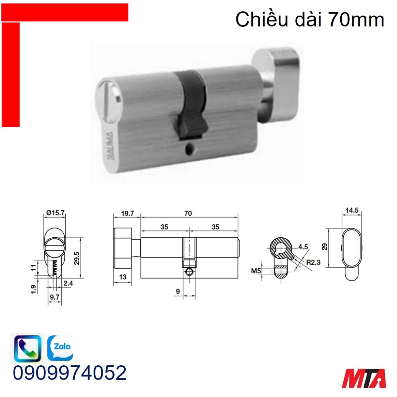 Khóa cửa Bauma Hafele 916.87.838 ruột khóa vệ sinh dài 70mm niken mờ