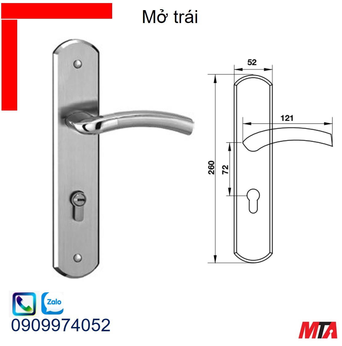 Phụ kiện Hafele 903.99.319 tay nắm gạt đế dài mở trái inox 304