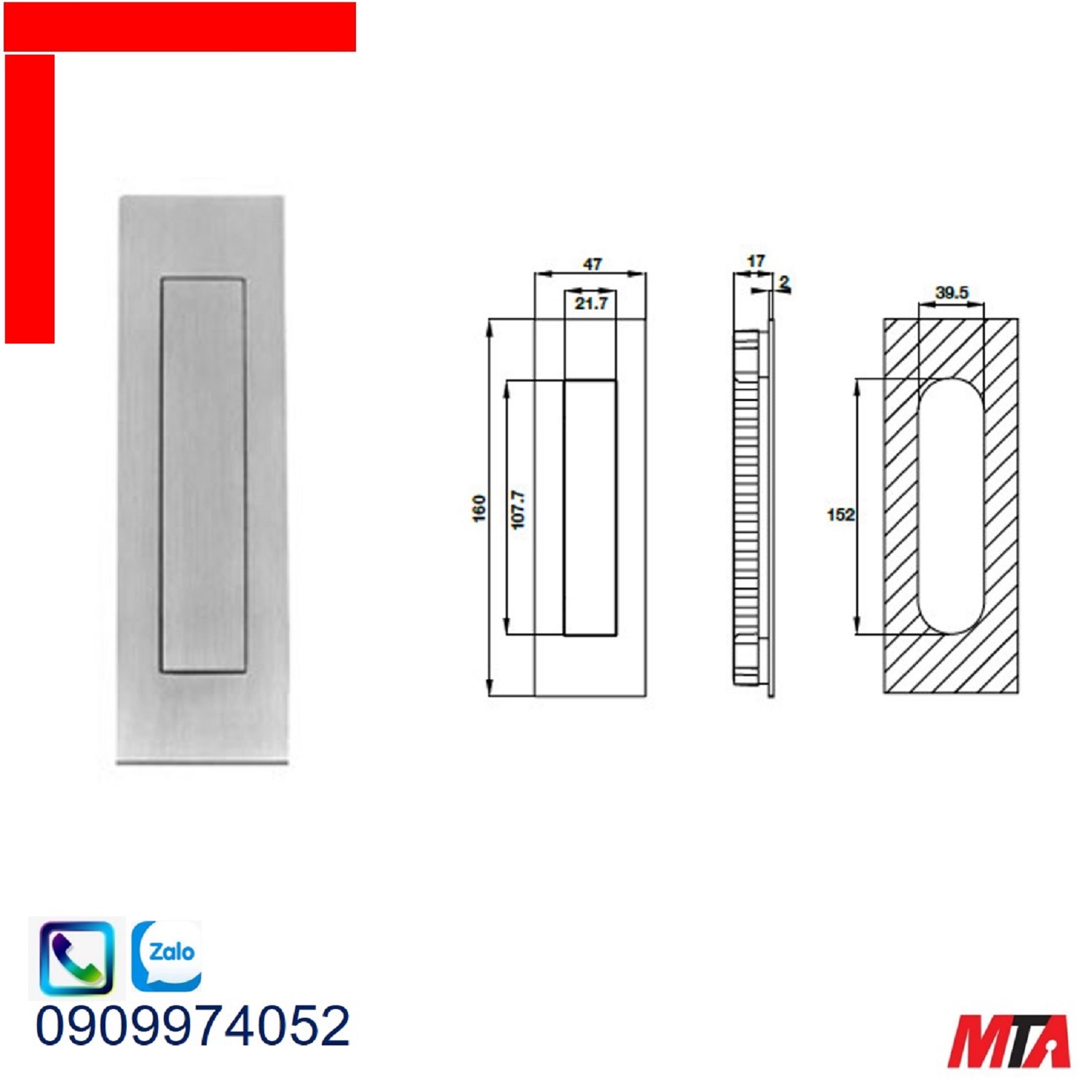 Phụ kiện cửa Hafele 903.11.960 tay nắm âm inox mờ