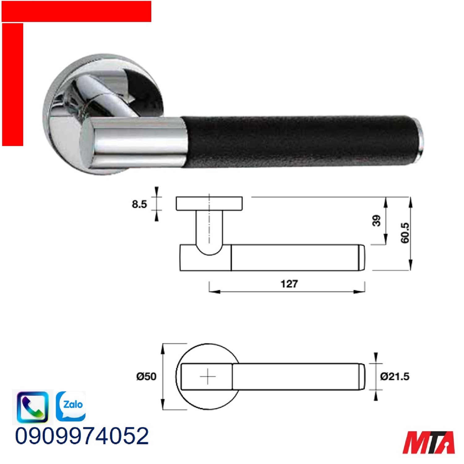 Tay nắm gạt Hafele 901.78.284 chiều dài 127mm màu chrome bóng