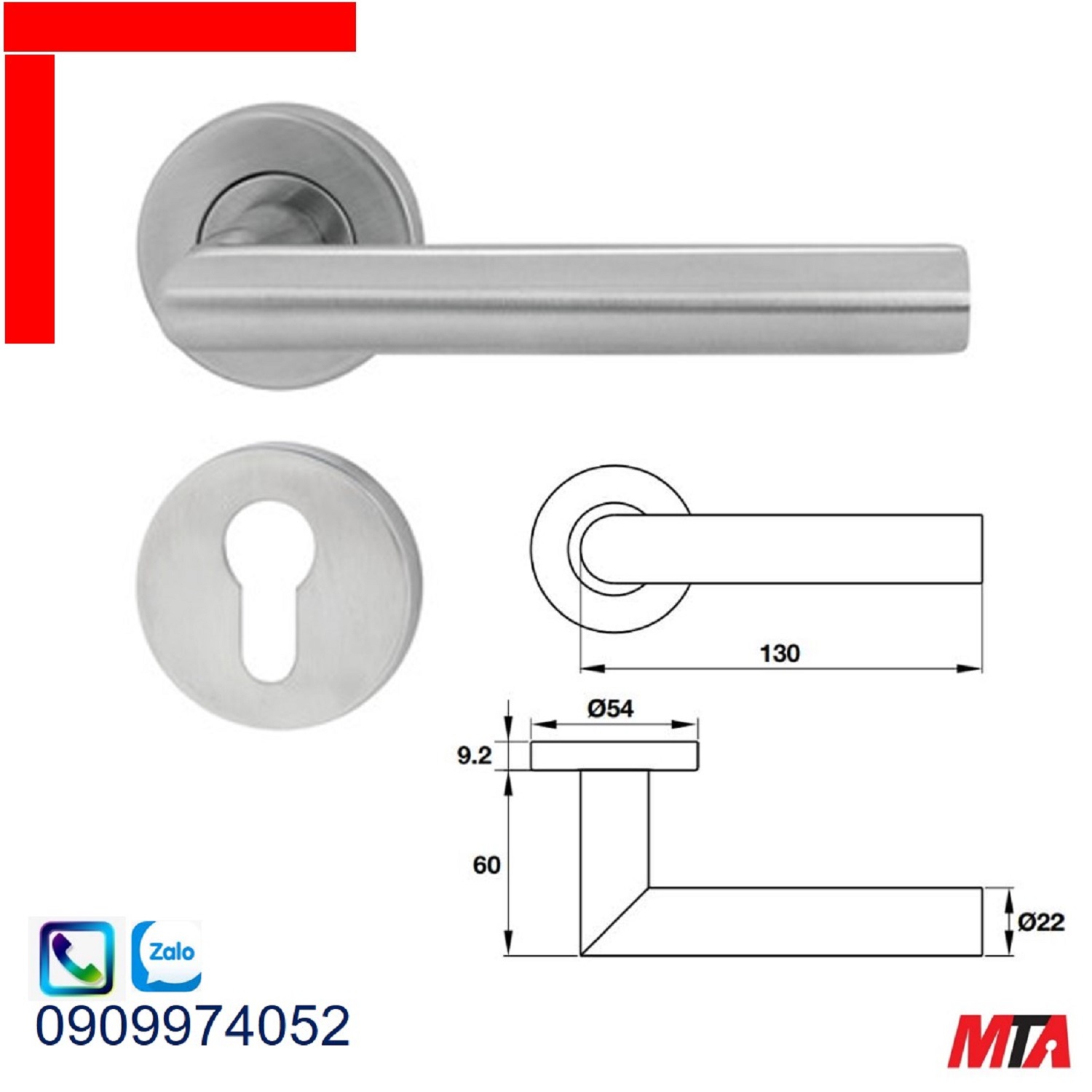 Tay nắm gạt Hafele 903.91.545 chiều dài 130mm màu inox mờ