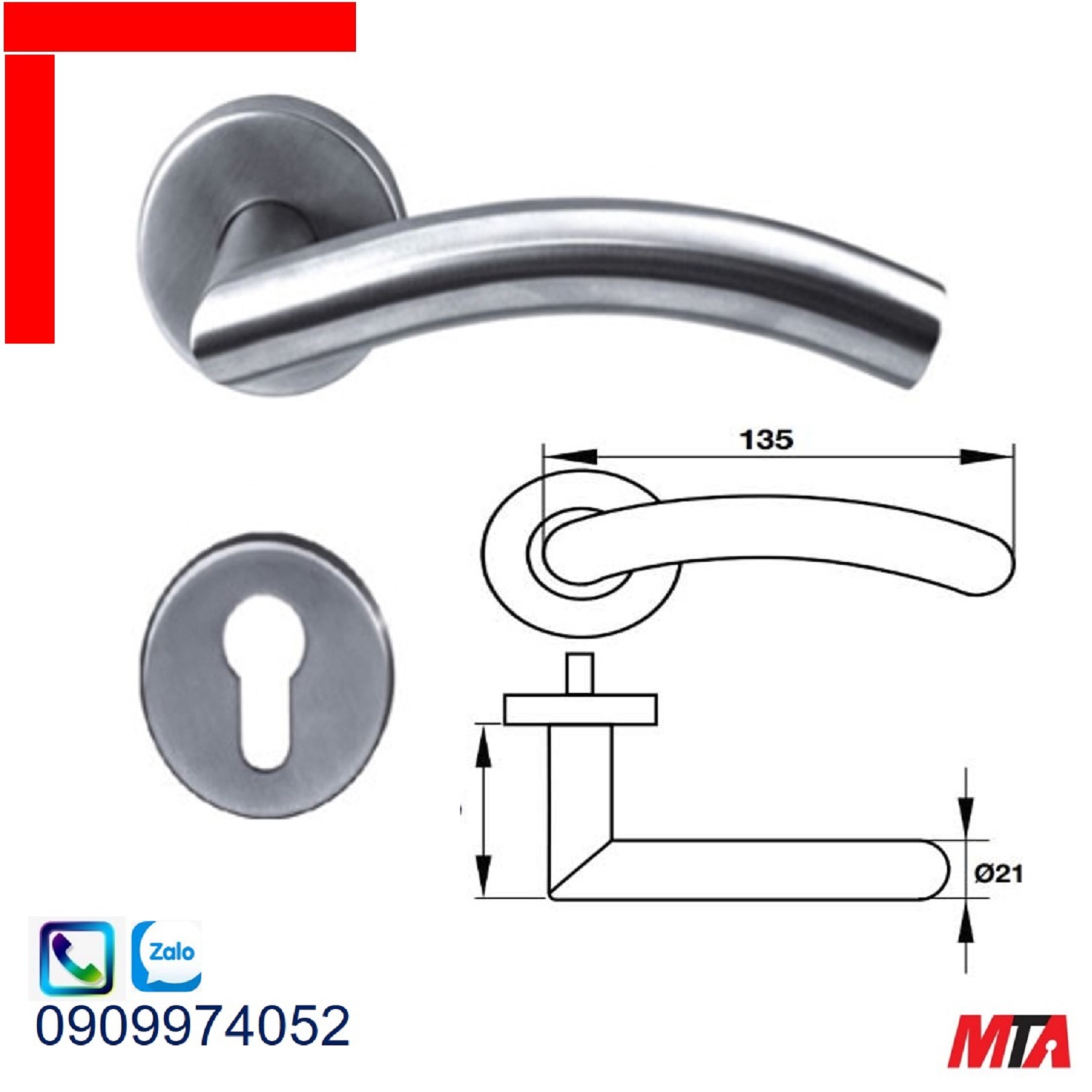 Tay nắm gạt Hafele 903.92.408 chiều dài 135mm màu inox mờ