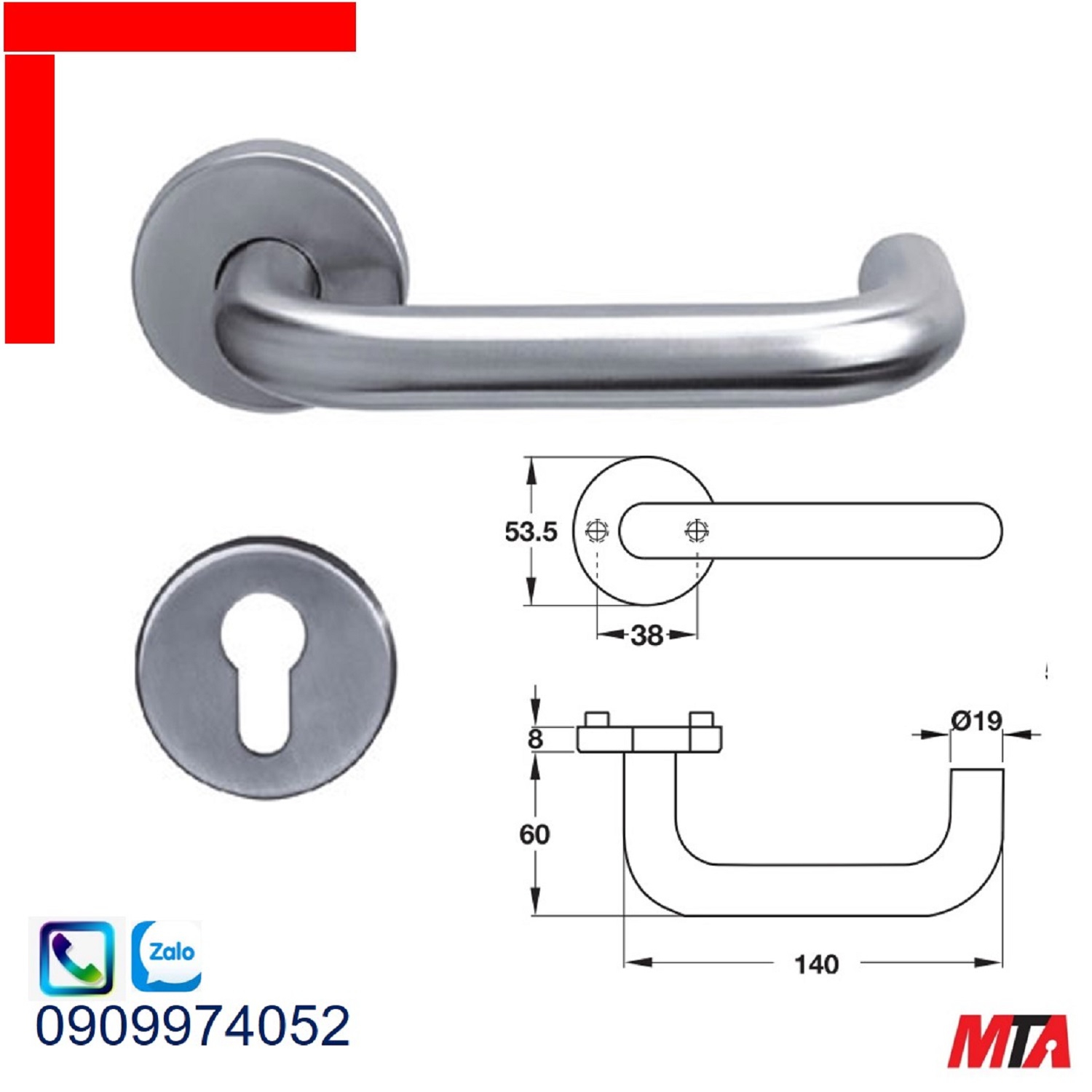 Tay nắm gạt Hafele 903.92.586 chiều dài 140mm màu inox mờ