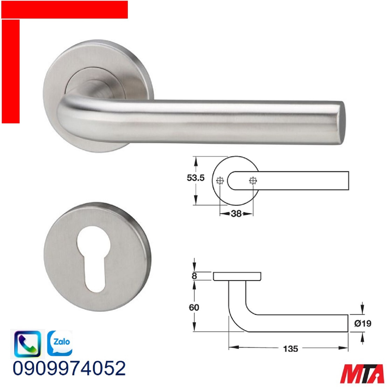 Tay nắm gạt Hafele 903.92.596 chiều dài 135mm màu inox mờ