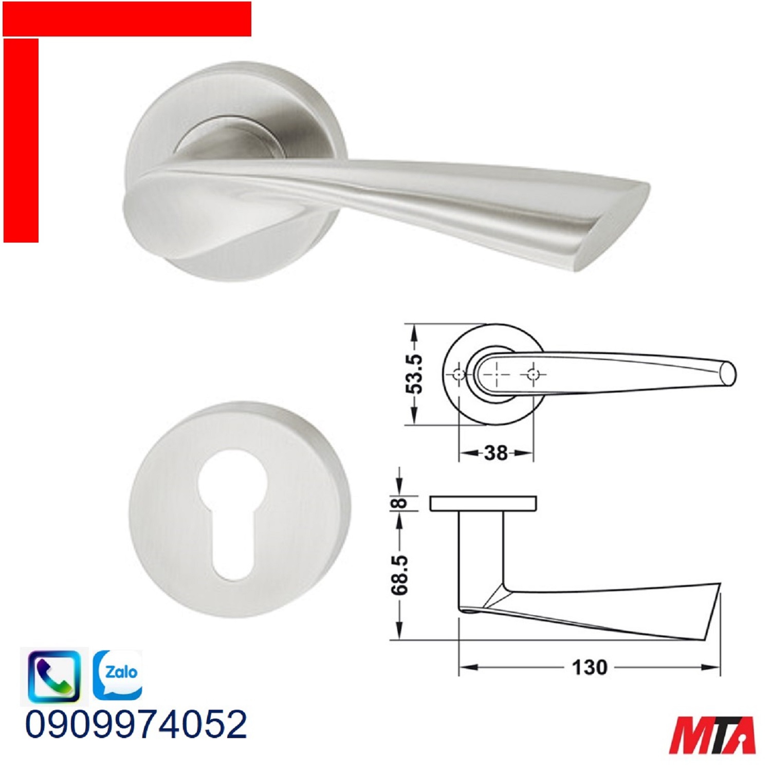 Tay nắm gạt Hafele 903.92.636 chiều dài 130mm màu inox mờ