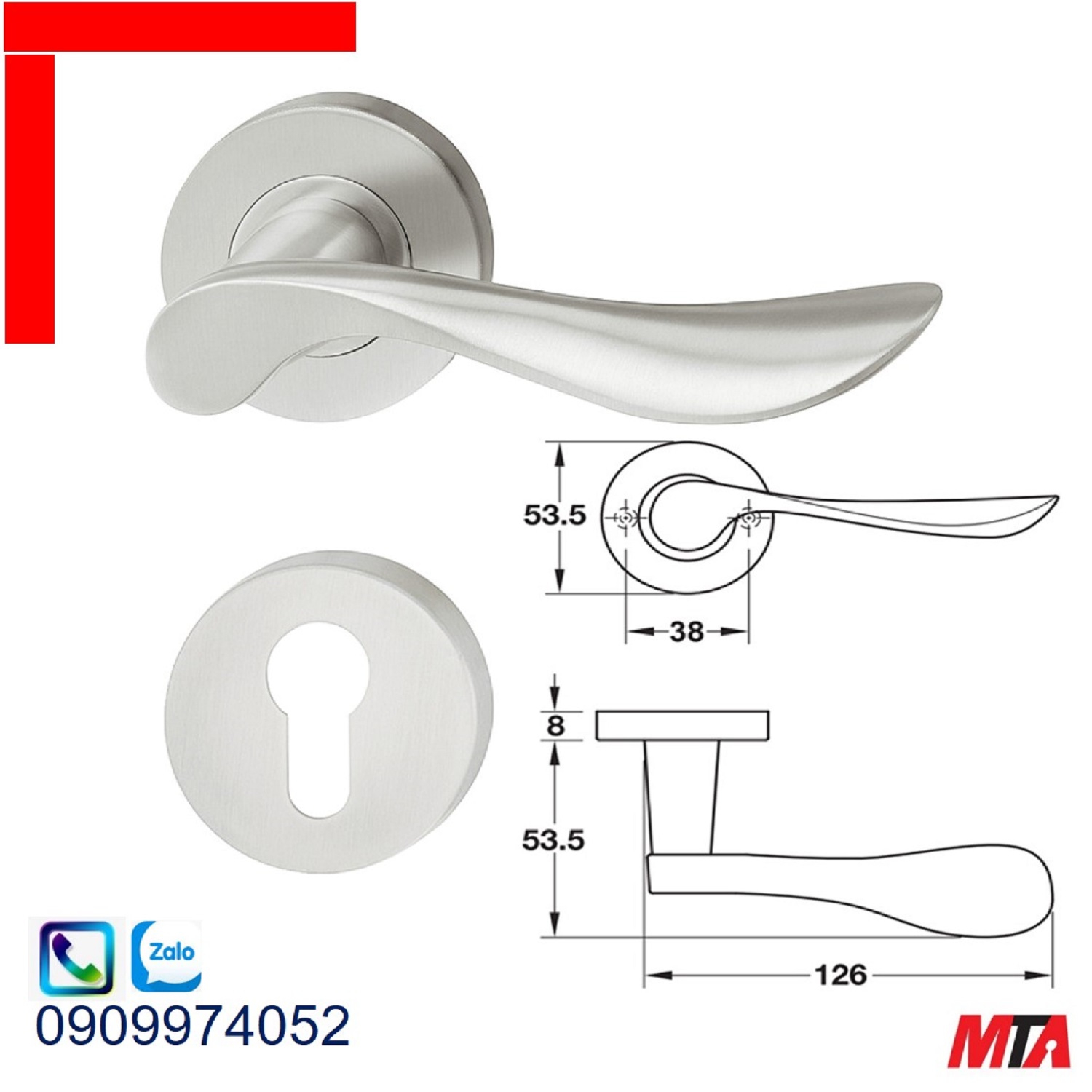 Tay nắm gạt Hafele 903.92.686 chiều dài 126mm màu inox mờ